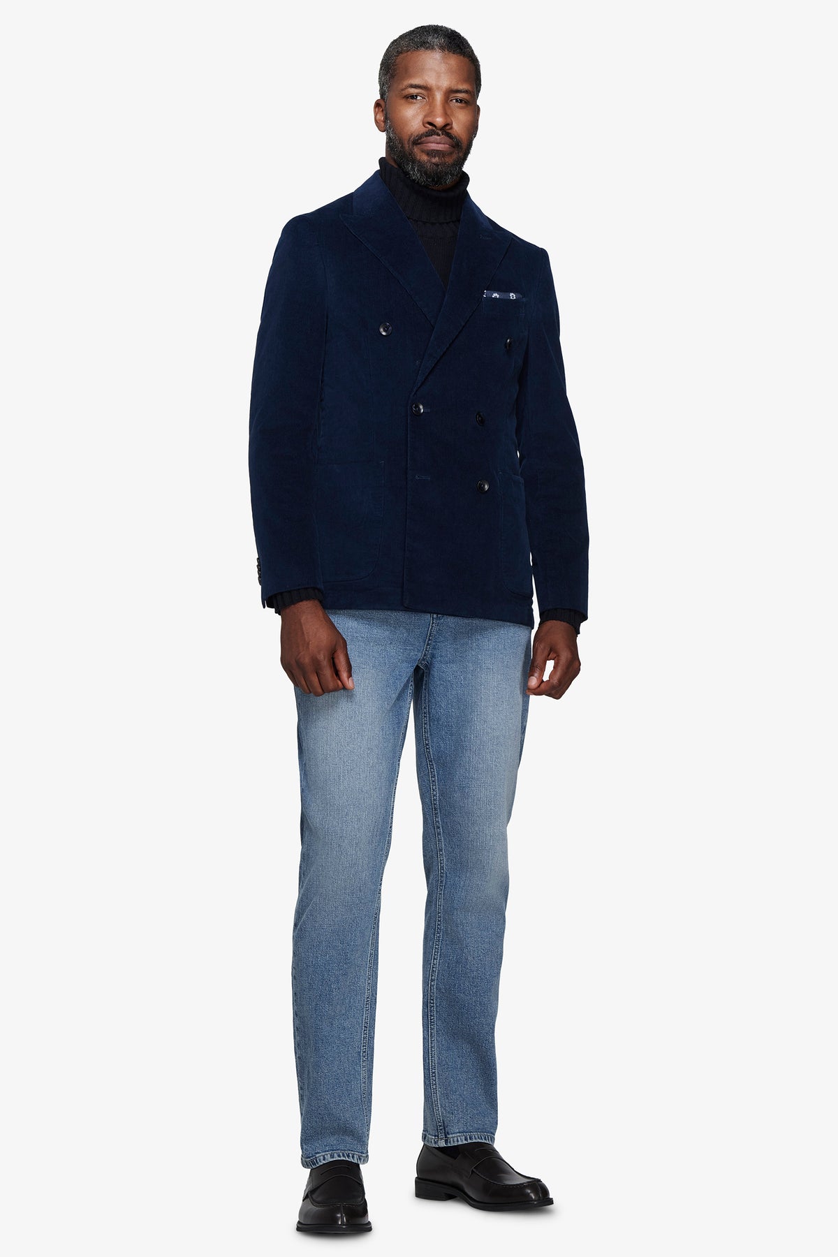 Giacca doppiopetto velluto millerighe denim