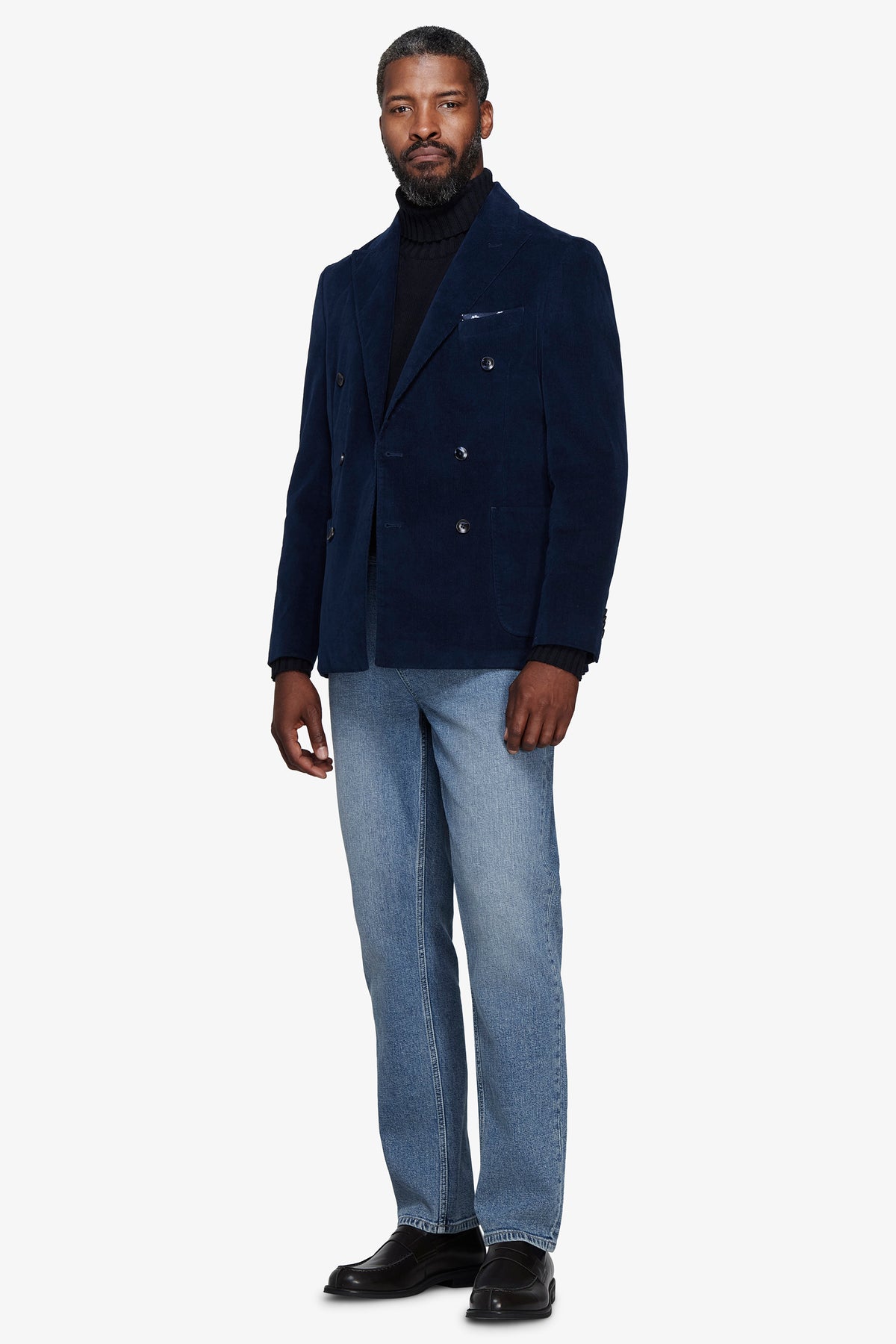 Giacca doppiopetto velluto millerighe denim