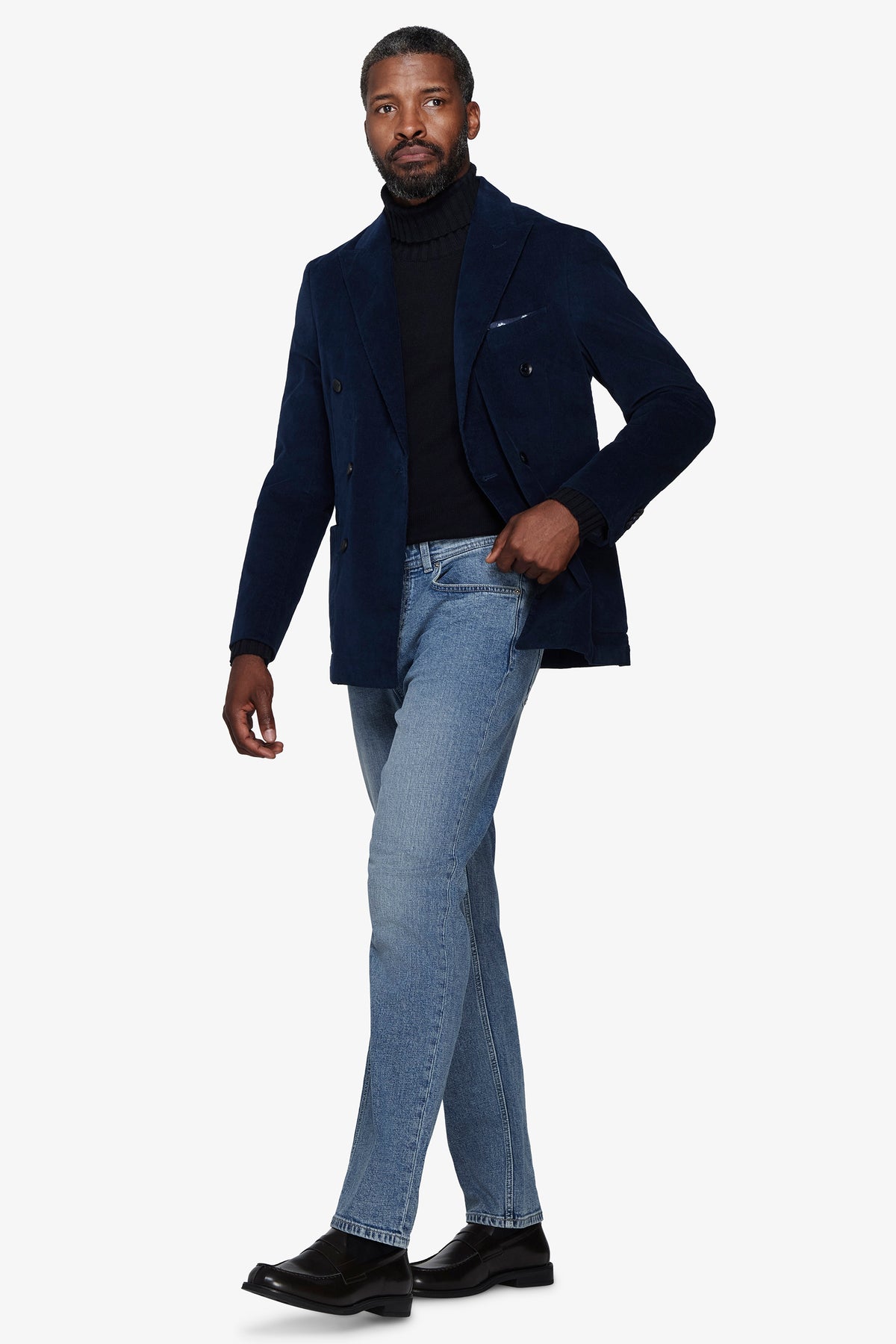 Giacca doppiopetto velluto millerighe denim