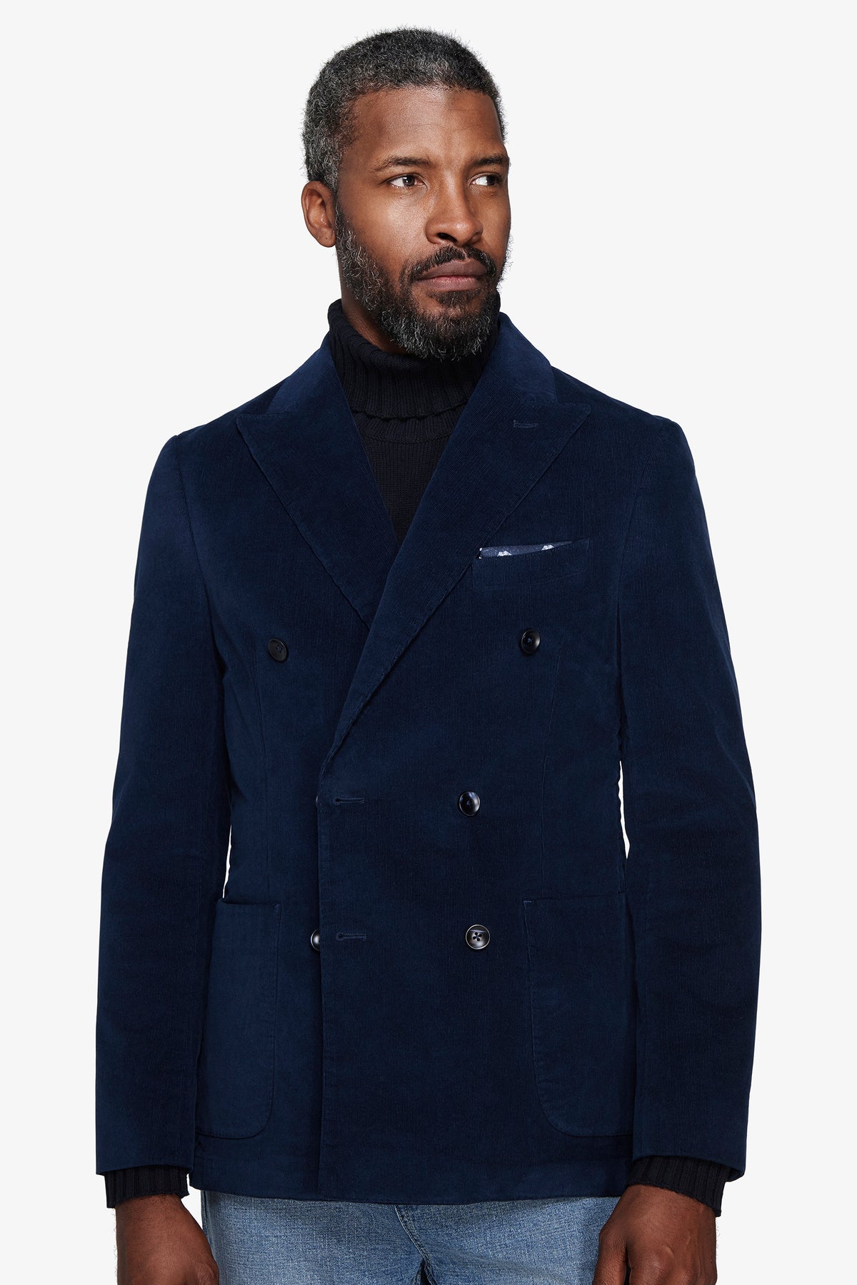 Giacca doppiopetto velluto millerighe denim