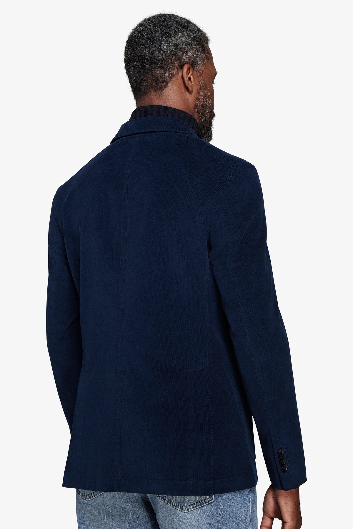 Giacca doppiopetto velluto millerighe denim