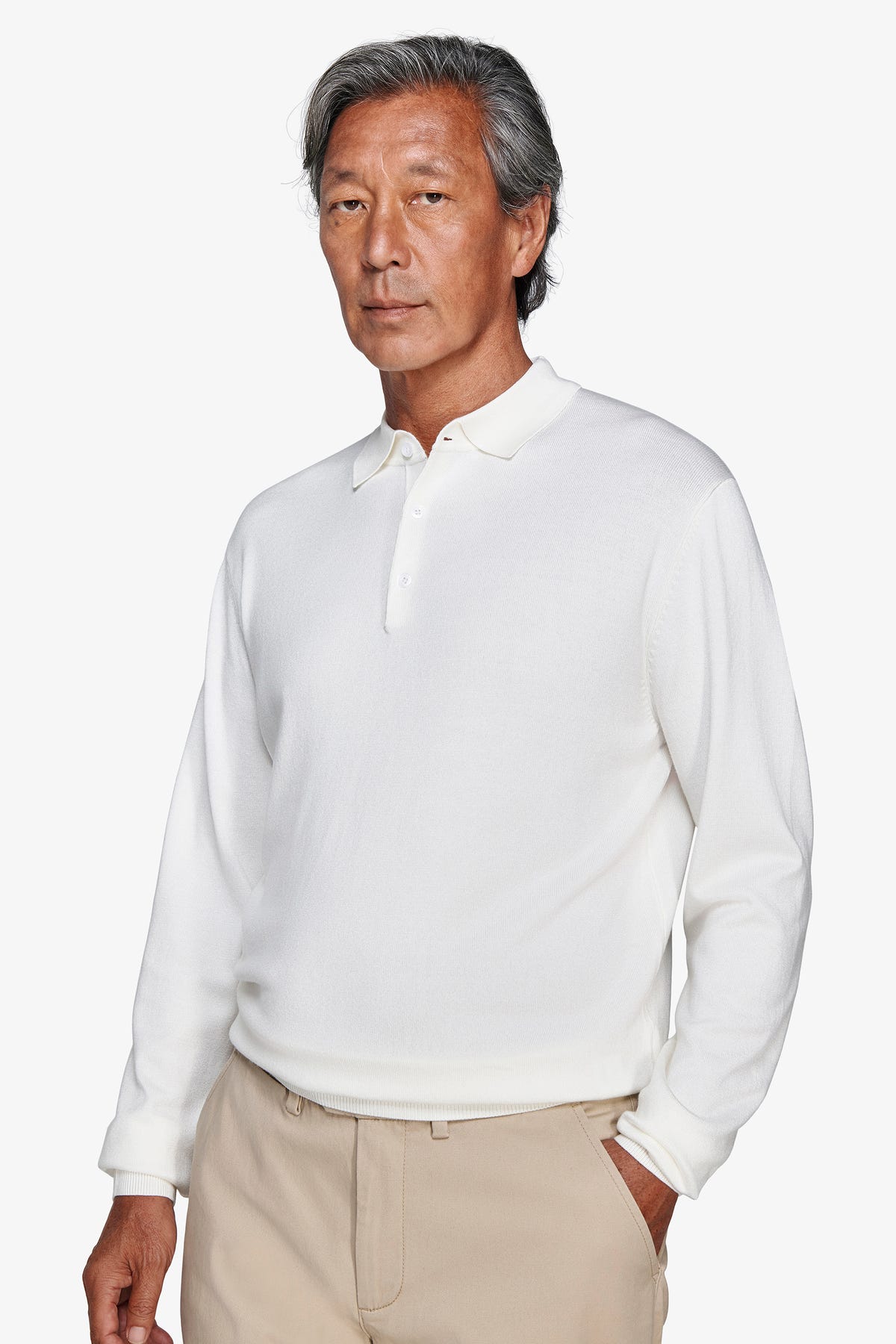 Polo in maglia con bottoni panna
