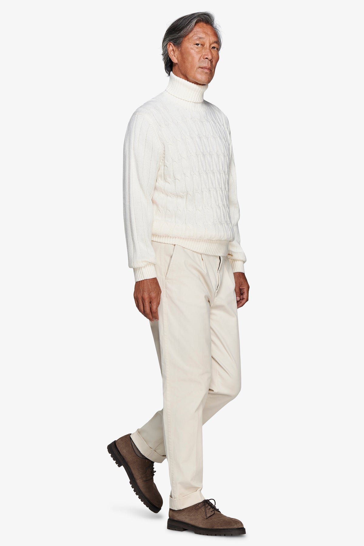 Maglia dolcevita treccia panna