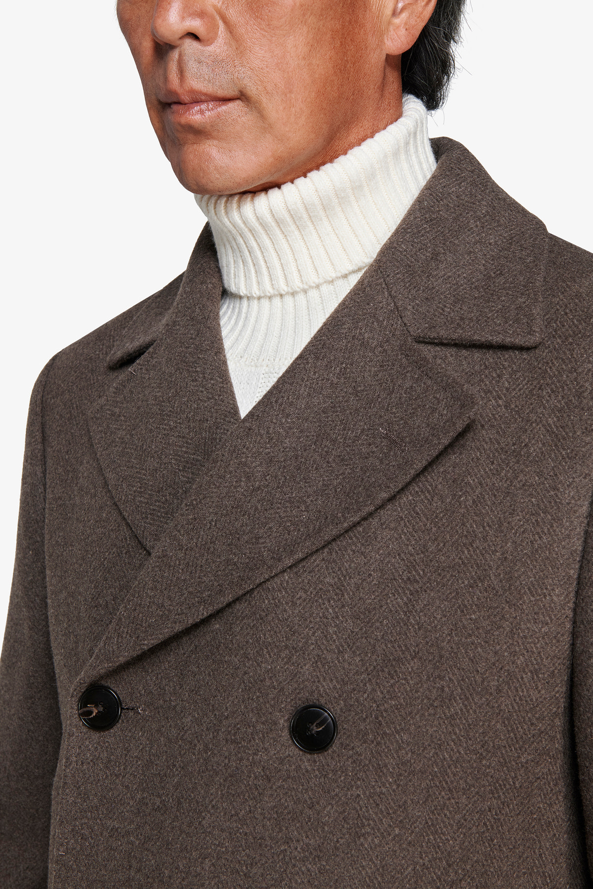 Cappotto doppiopetto Herringbone fango