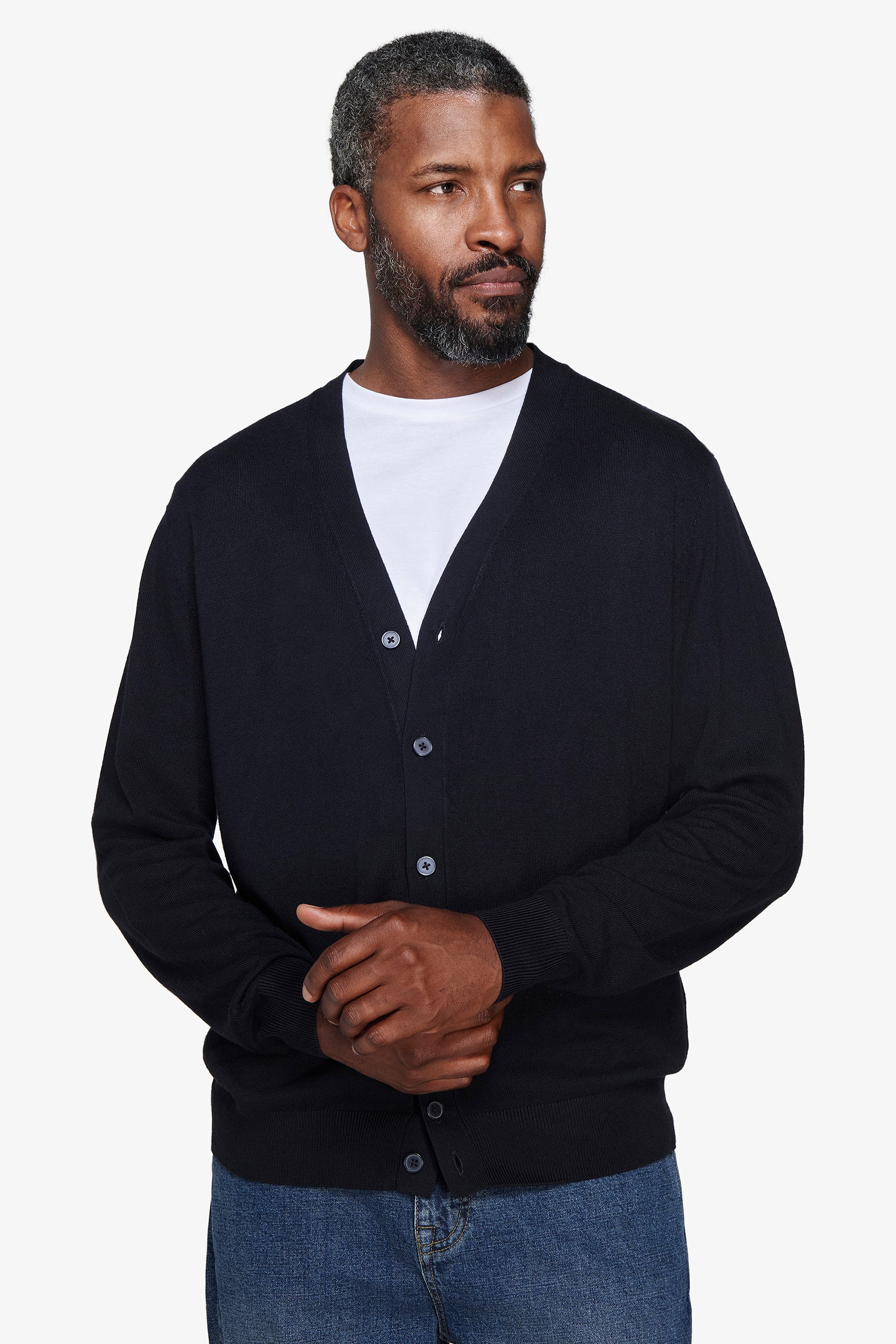 Cardigan scollo a v con bottoni basic blu