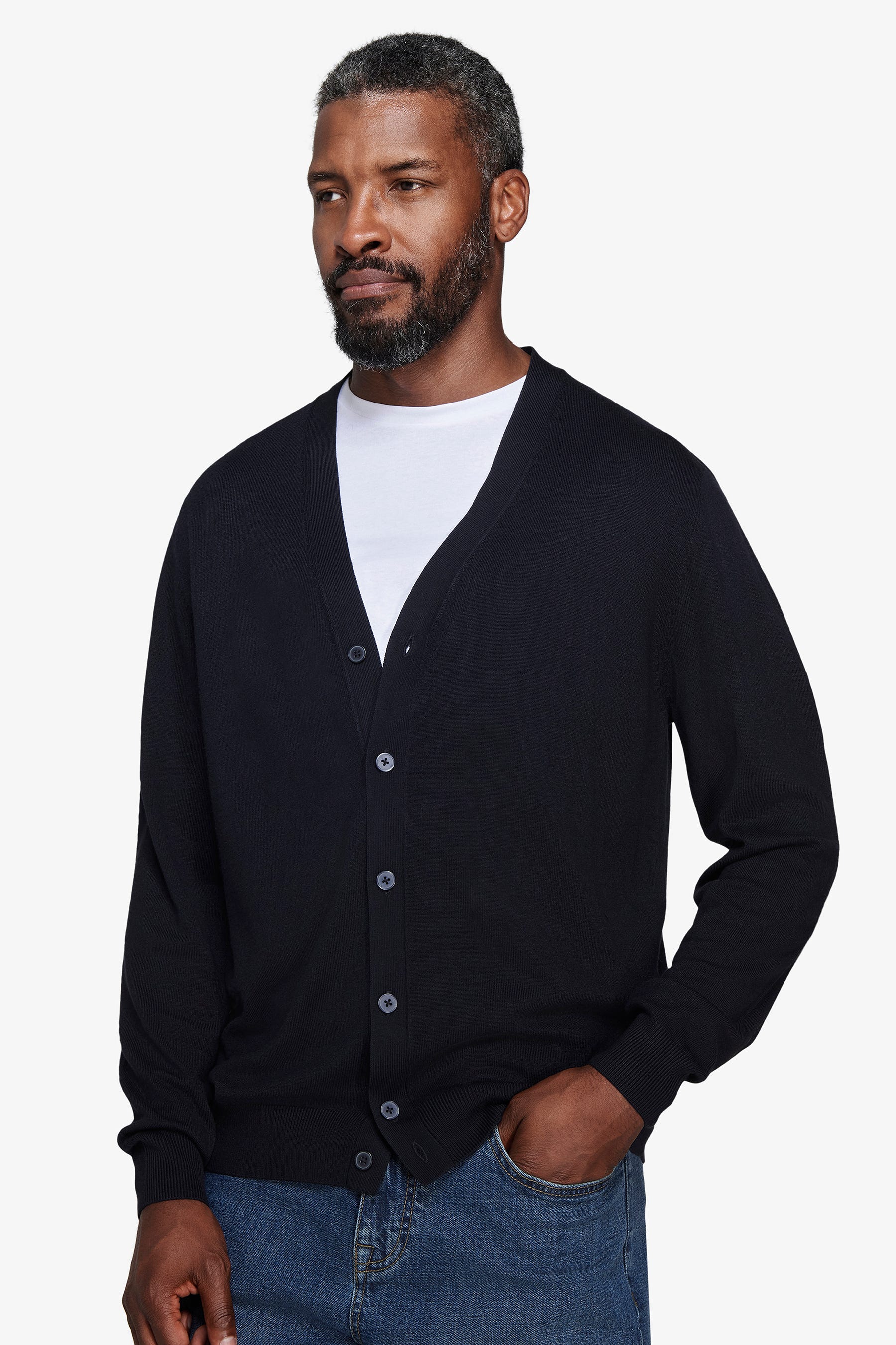 Cardigan scollo a v con bottoni basic blu