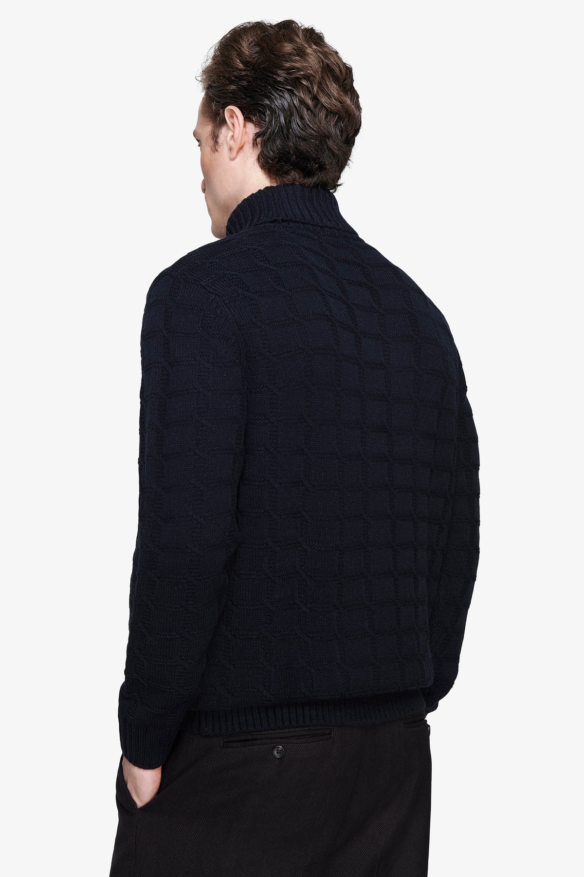 Maglia dolcevita punto quadri blu