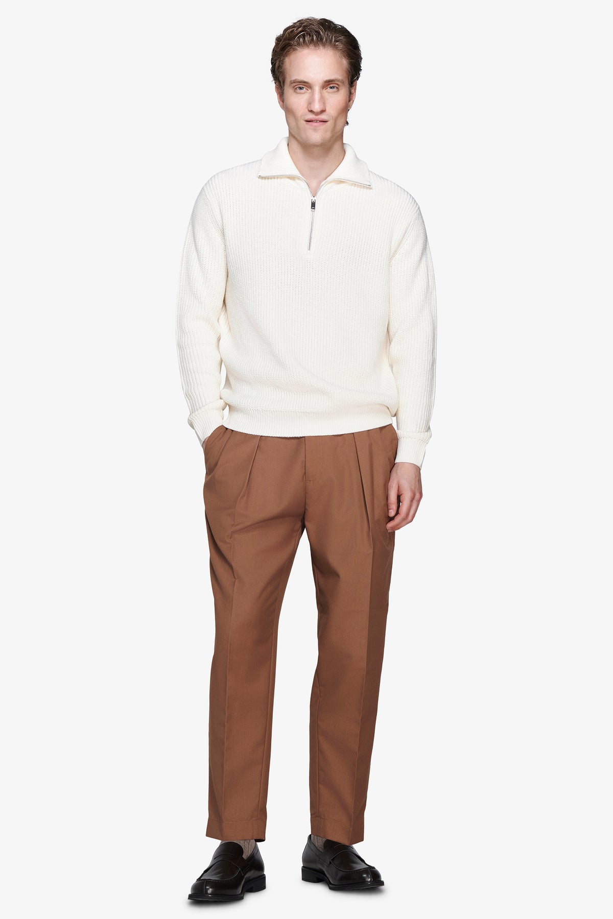 Maglia half zip panna "Volume"