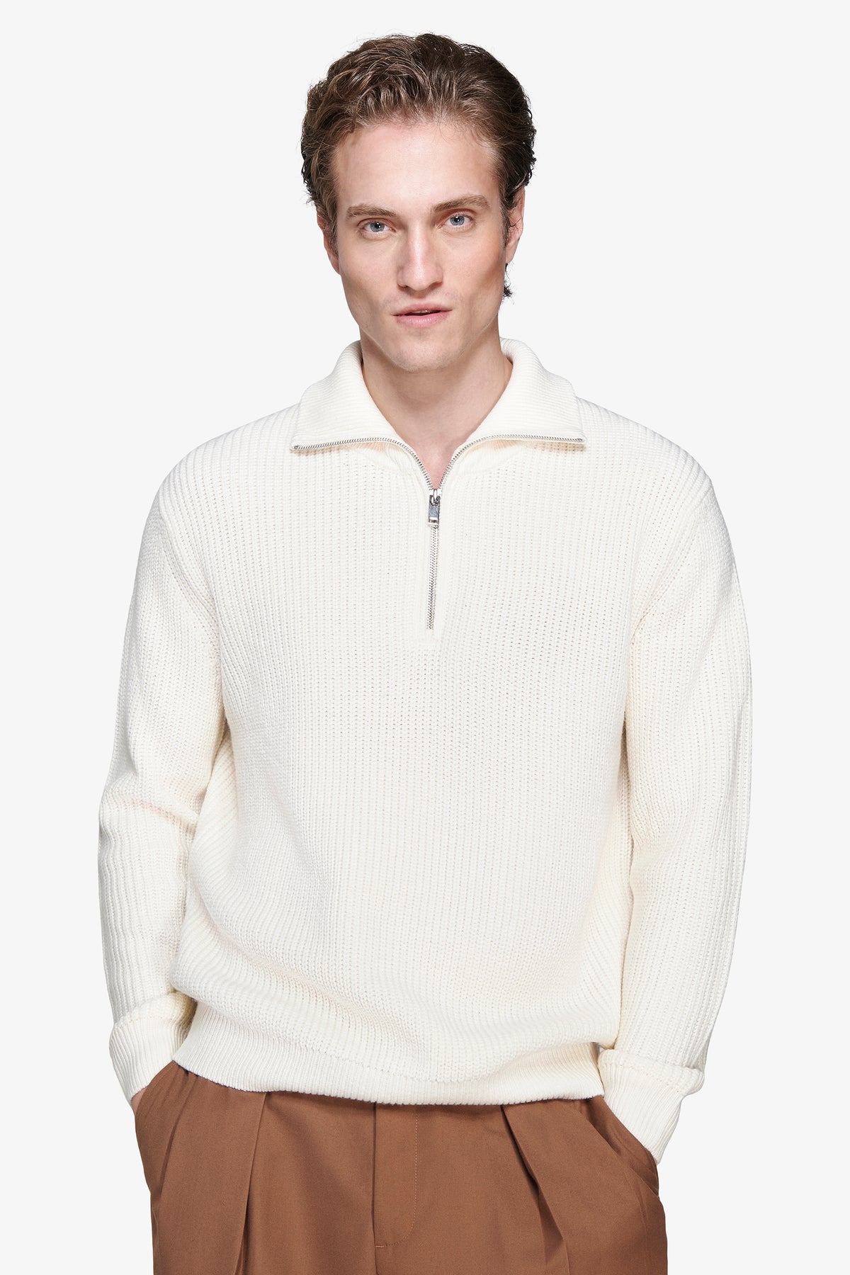 Maglia half zip panna "Volume"