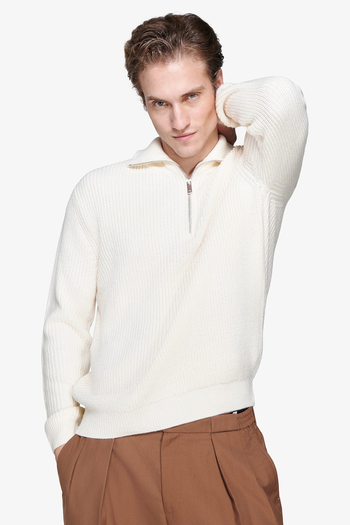 Maglia half zip panna "Volume"