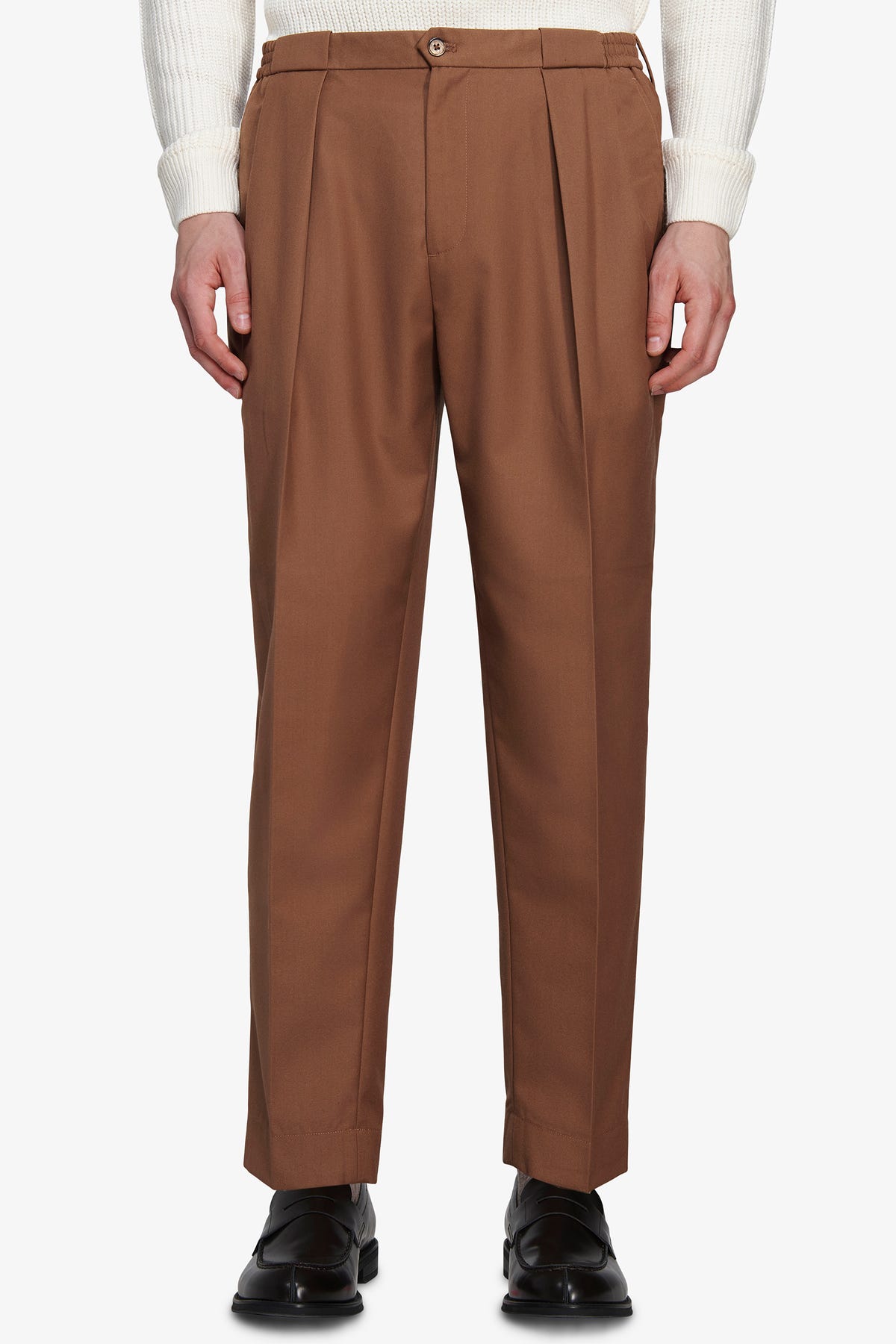 Pantaloni twill cammello "Volume"