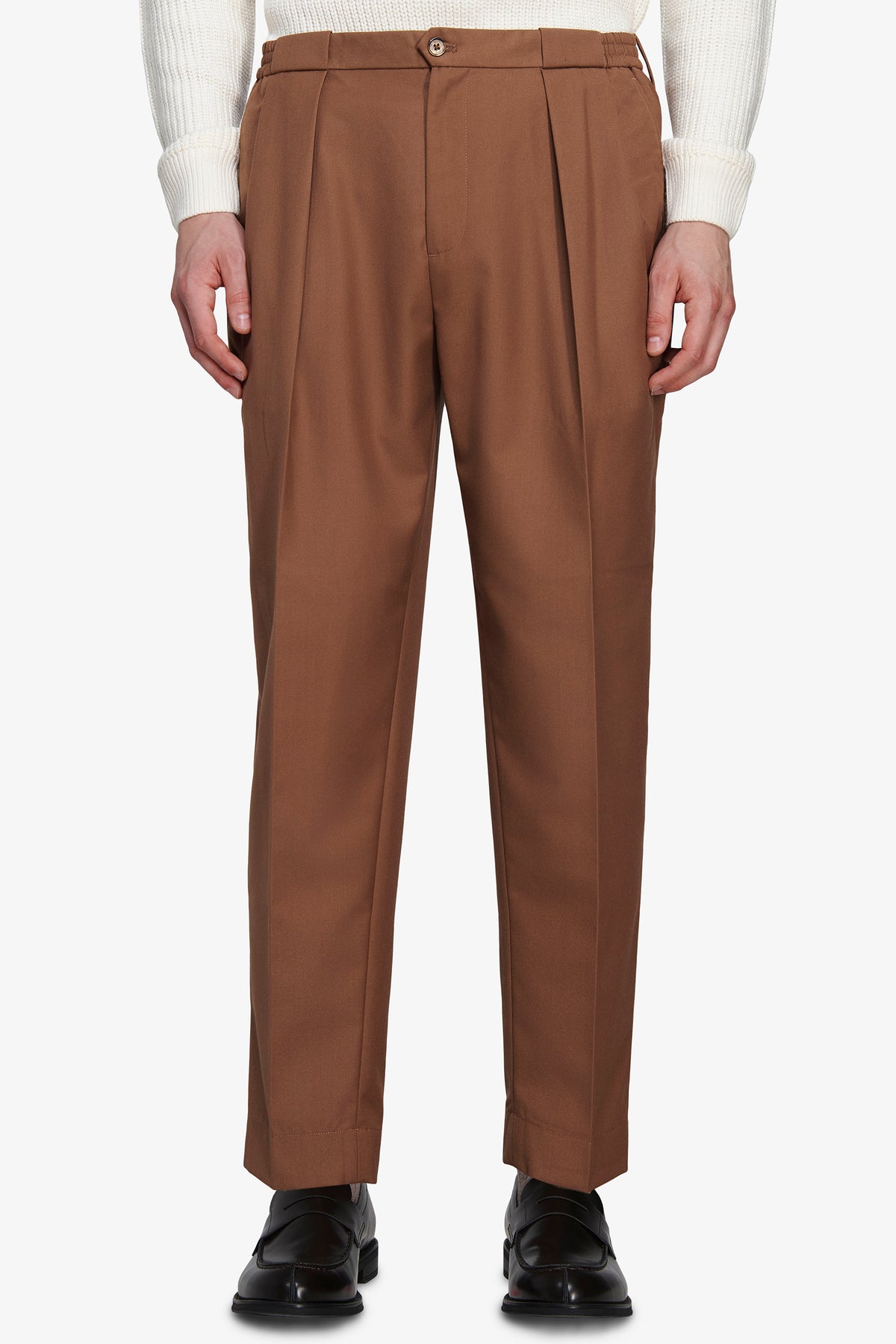 Pantaloni twill cammello "Volume"