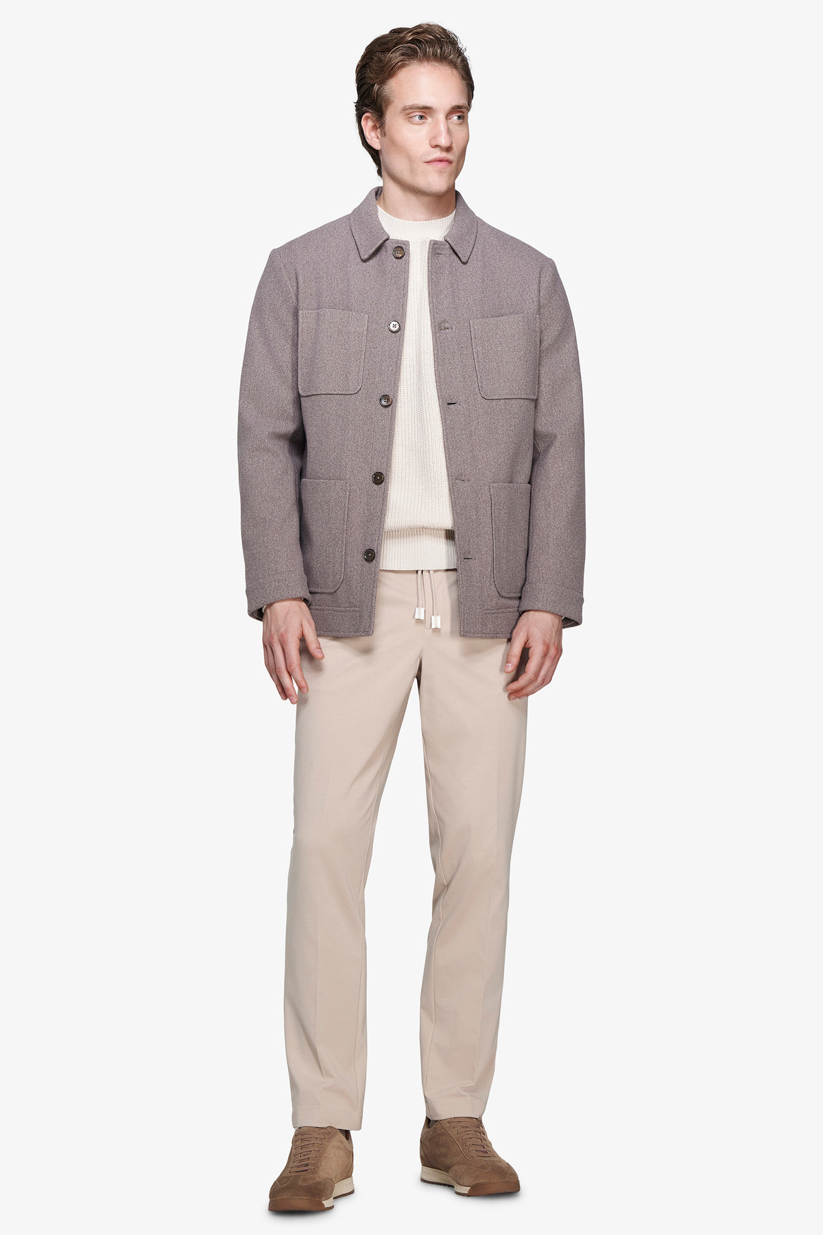 Overshirt misto lana 4 tasche fango