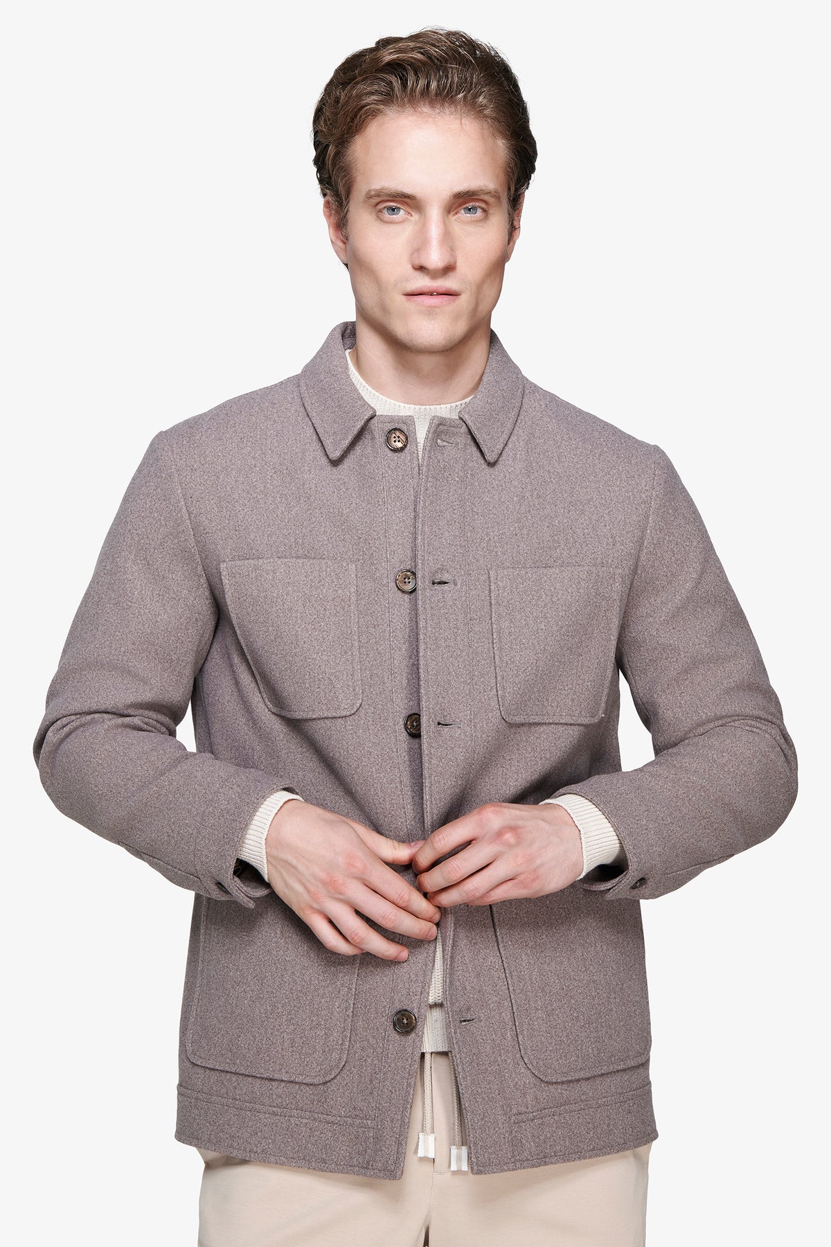 Overshirt misto lana 4 tasche fango