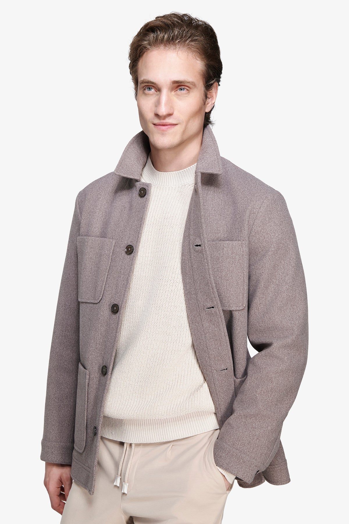Overshirt misto lana 4 tasche fango