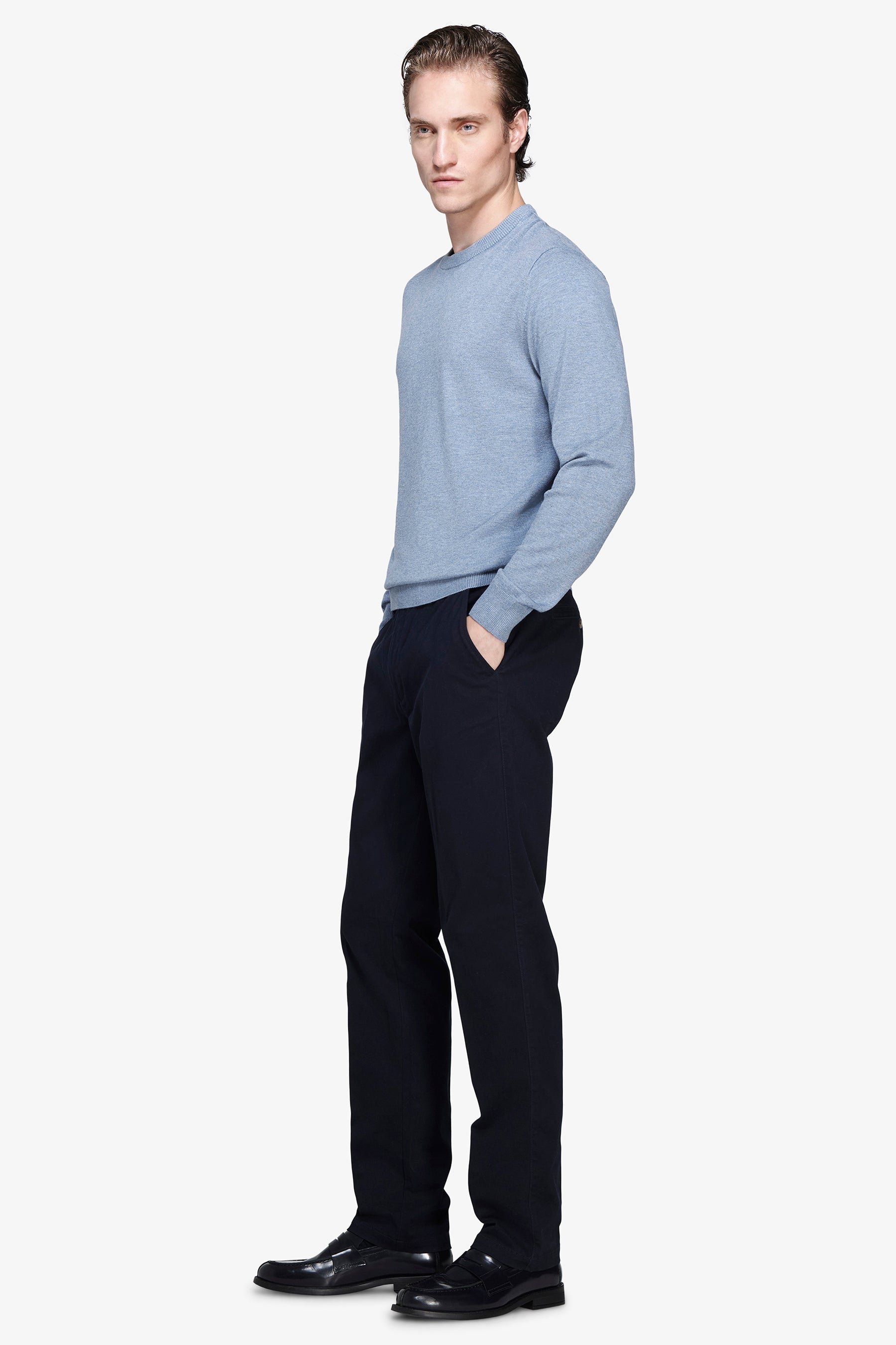 Maglia girocollo basic celeste