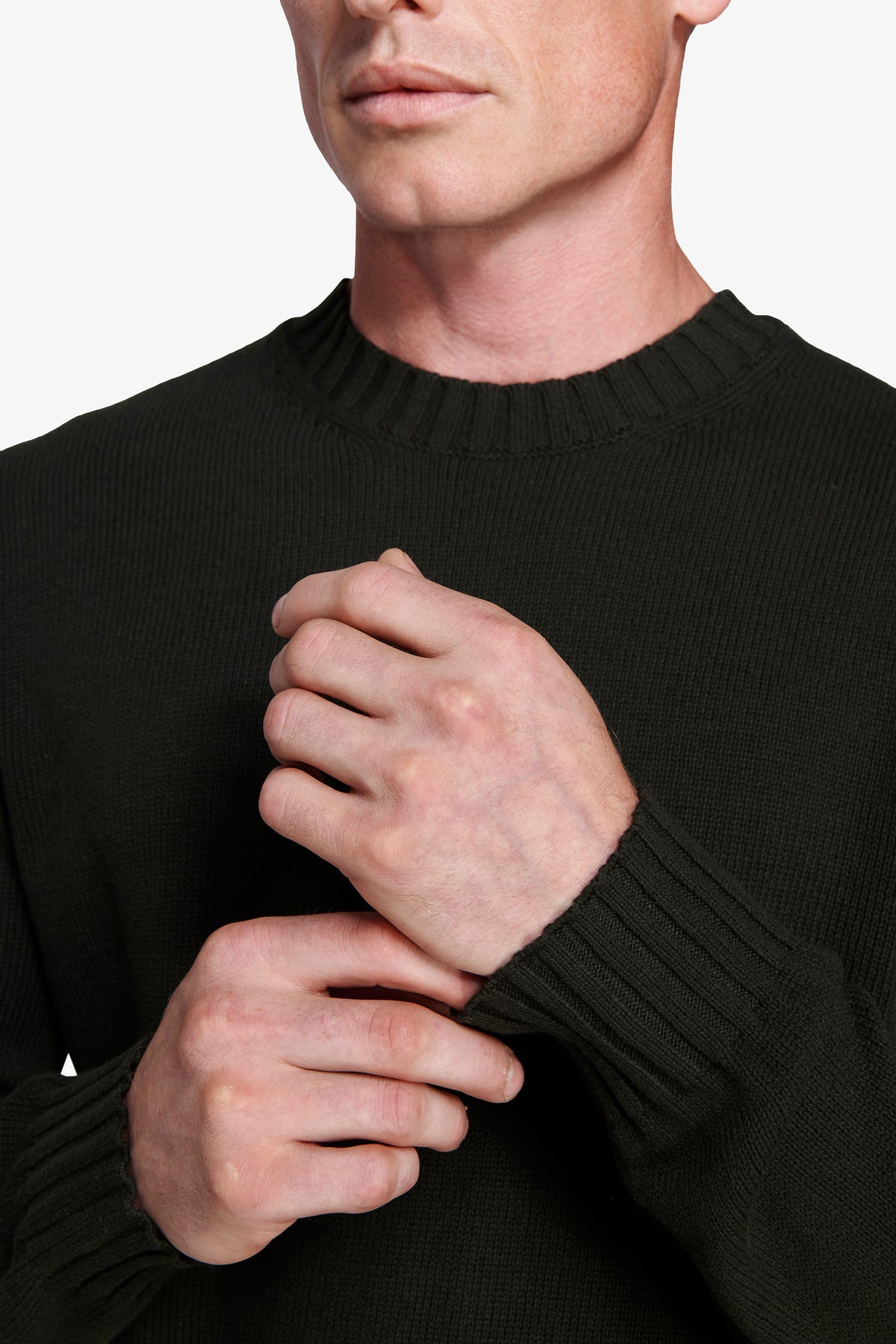 Pull col rond vert uni