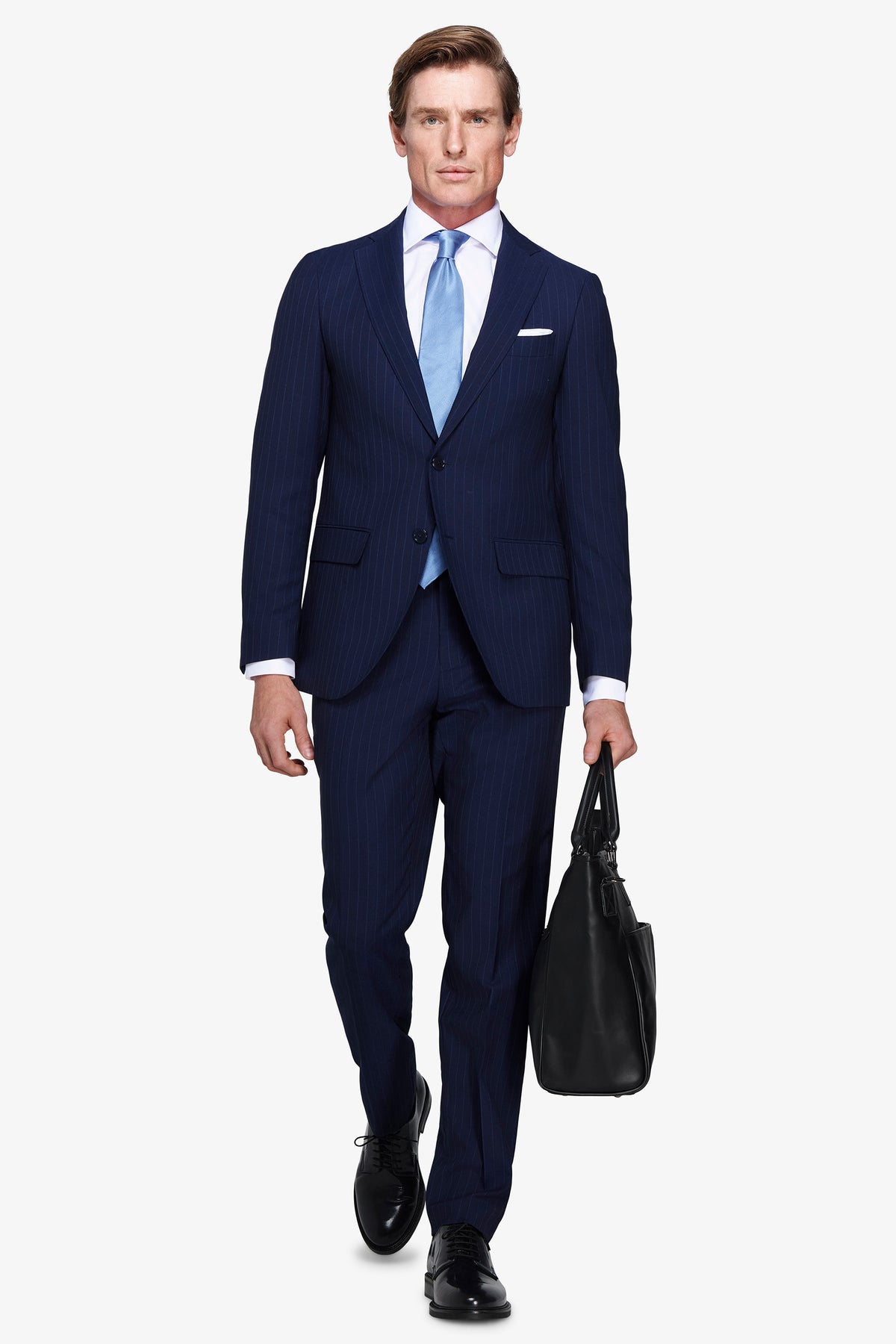 Giacca gessata regular blu