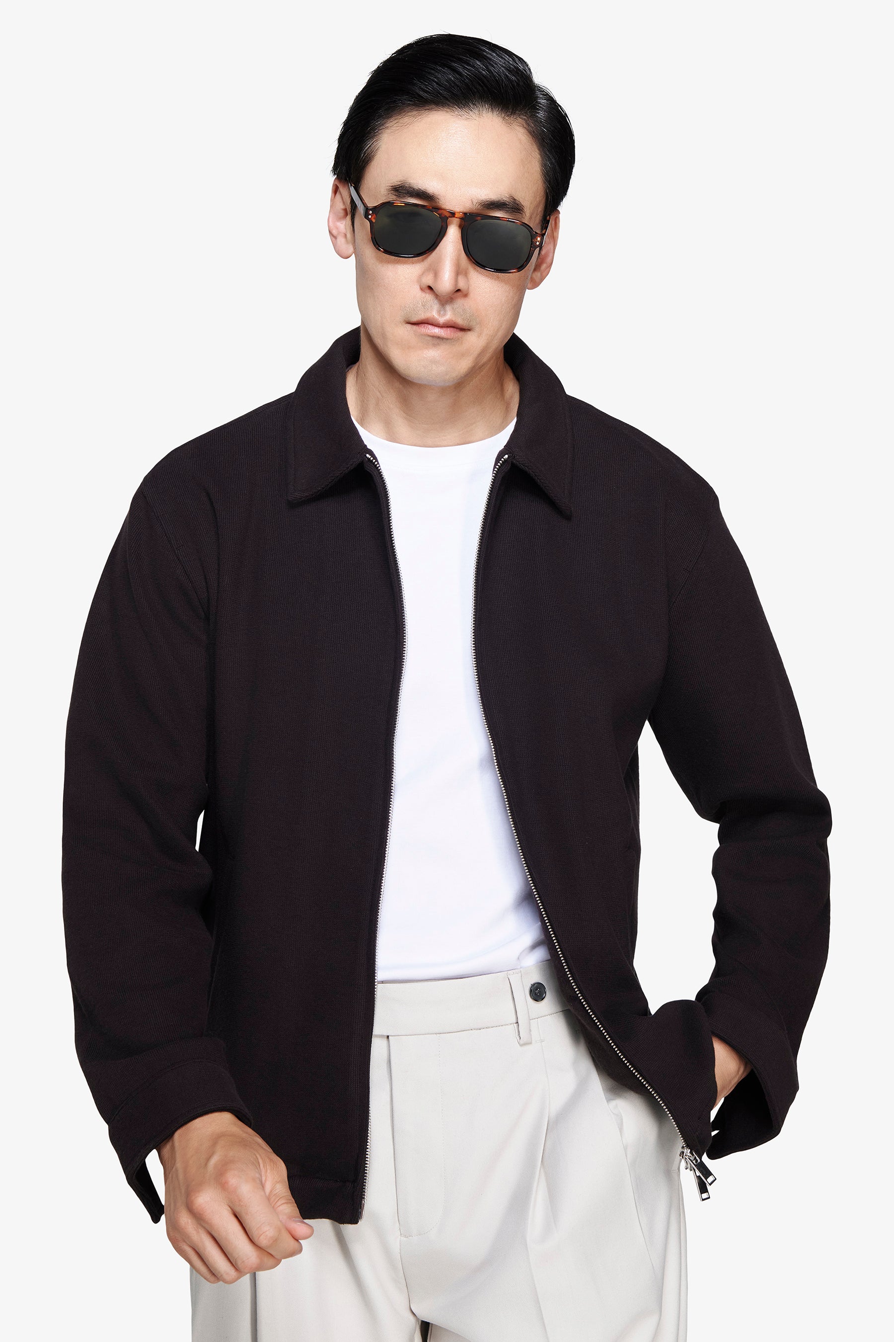 Bomber in maglia full zip moro