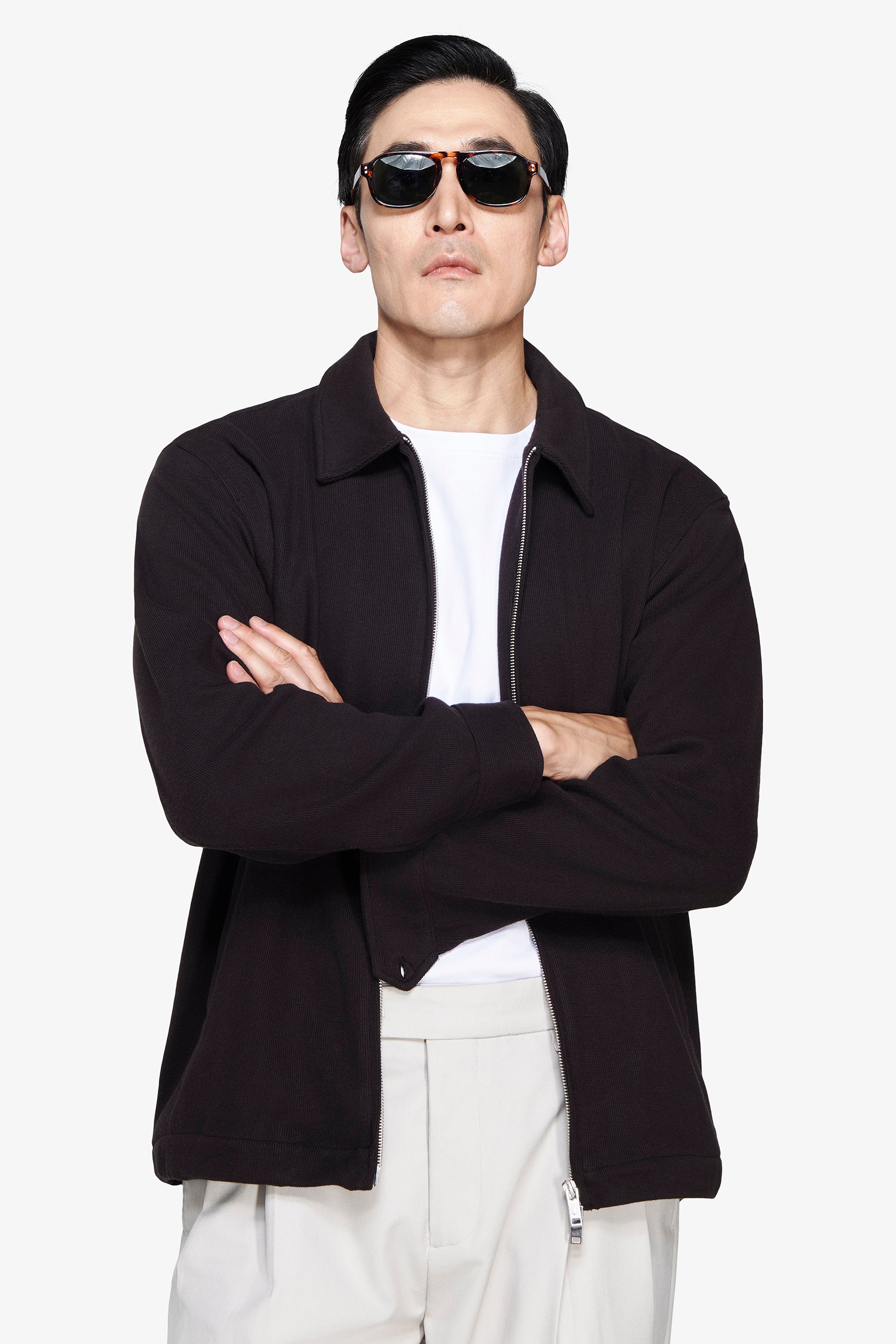 Bomber in maglia full zip moro