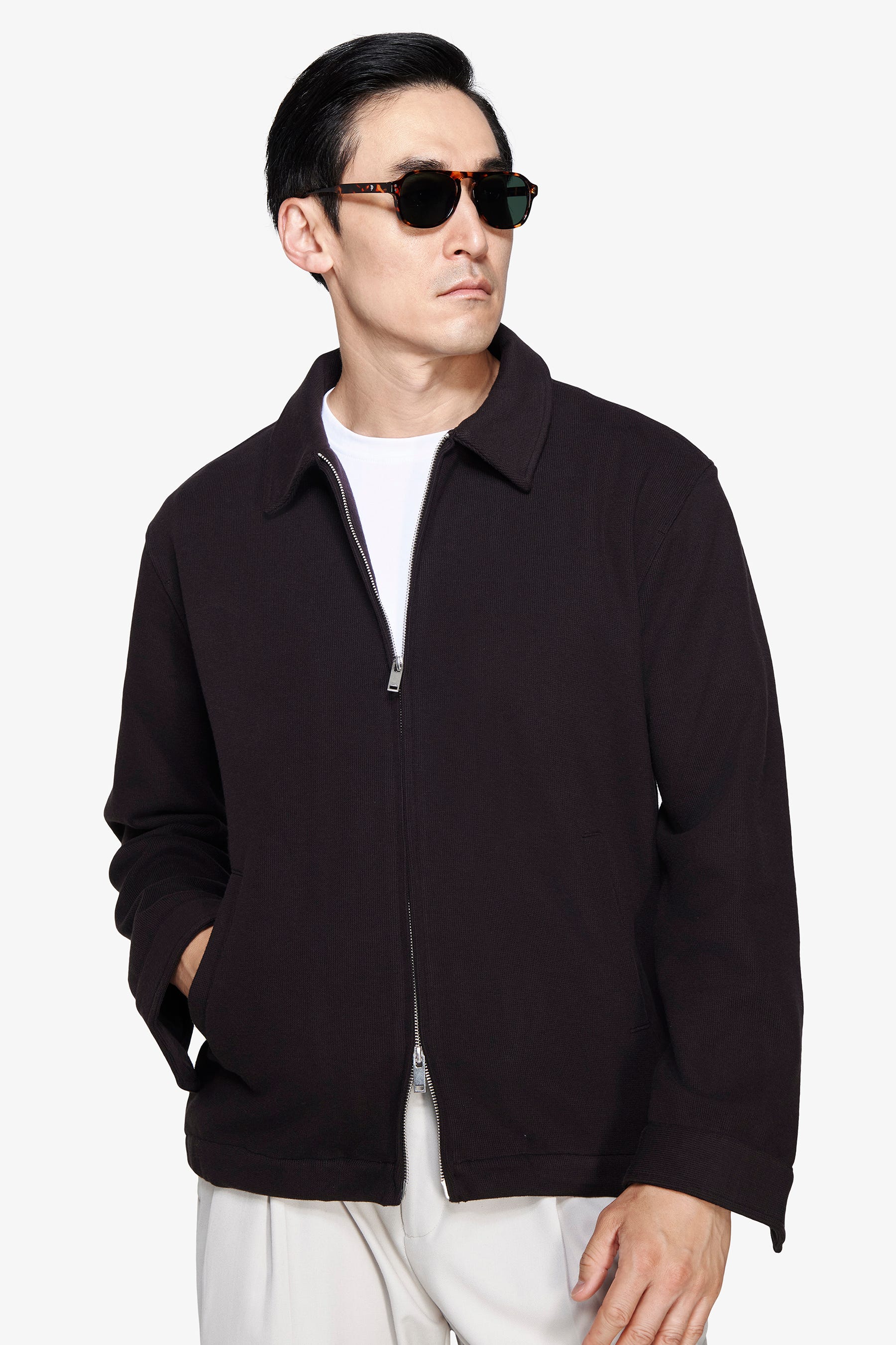 Bomber in maglia full zip moro