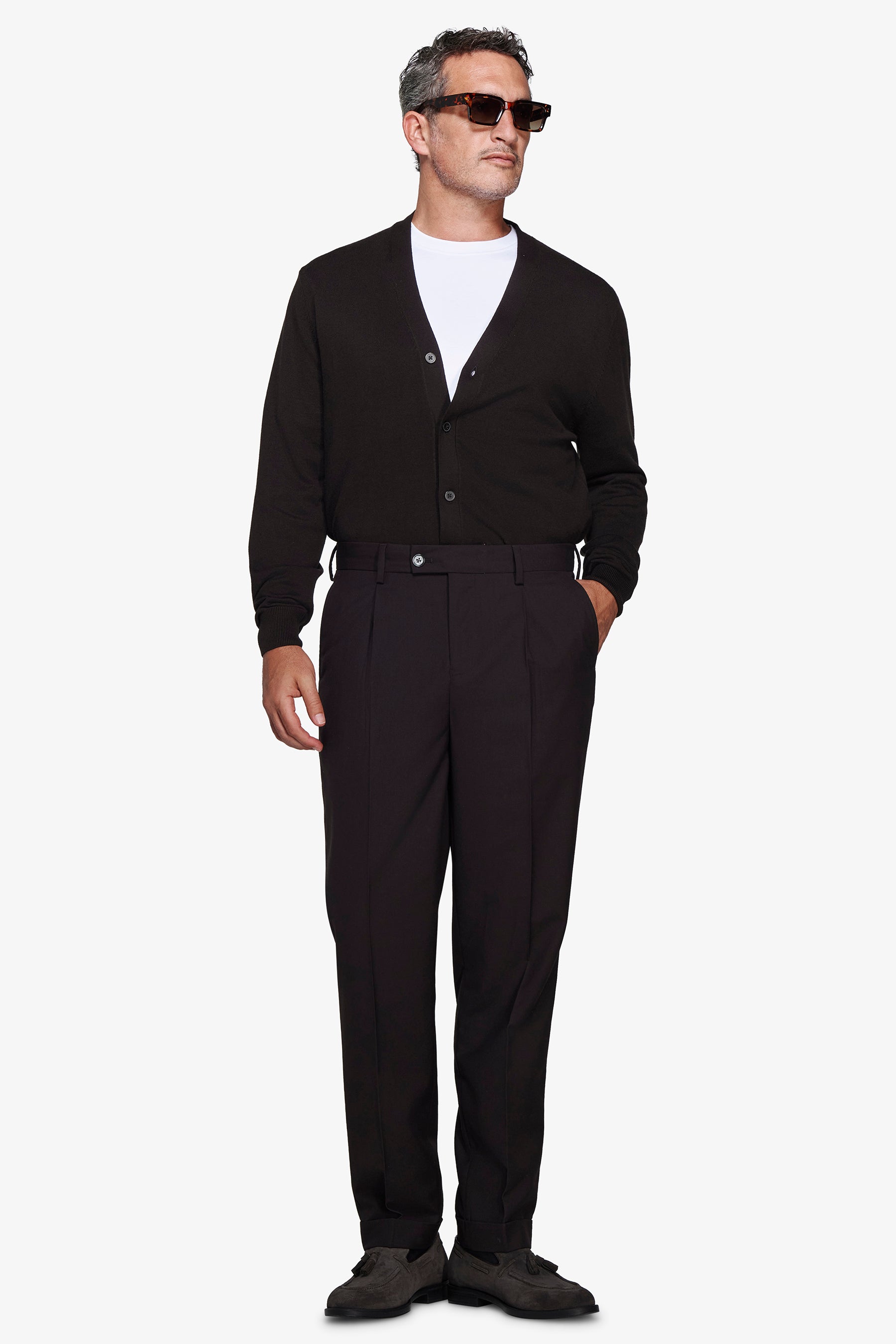 Cardigan scollo a v con bottoni basic moro