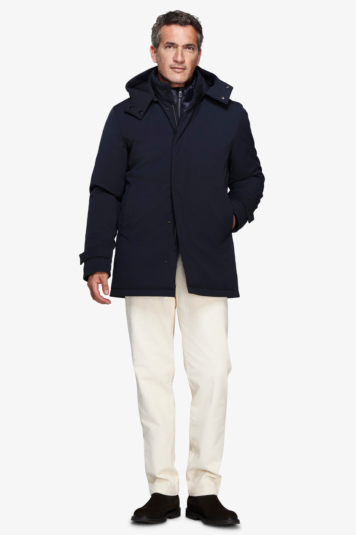 Parka con pettorina blu
