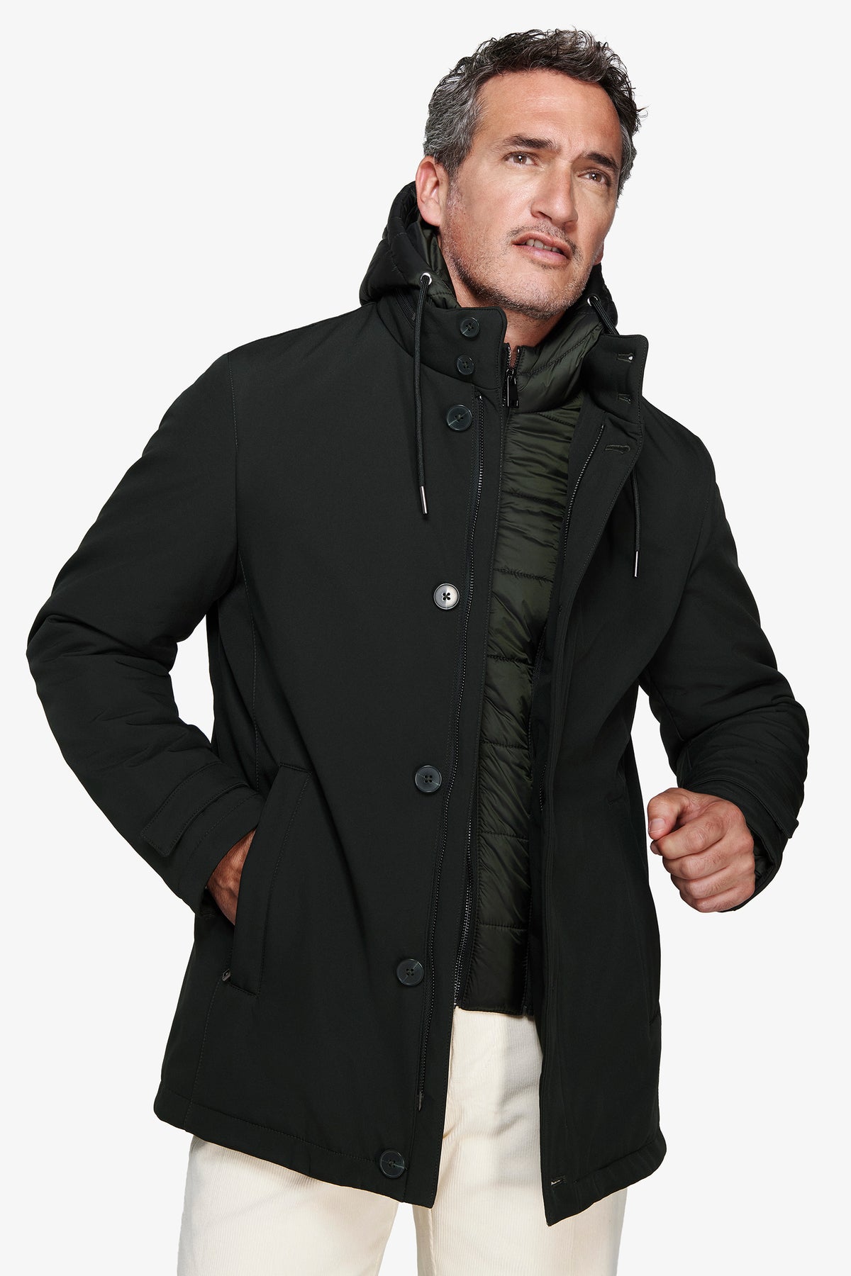 Parka con pettorina verde