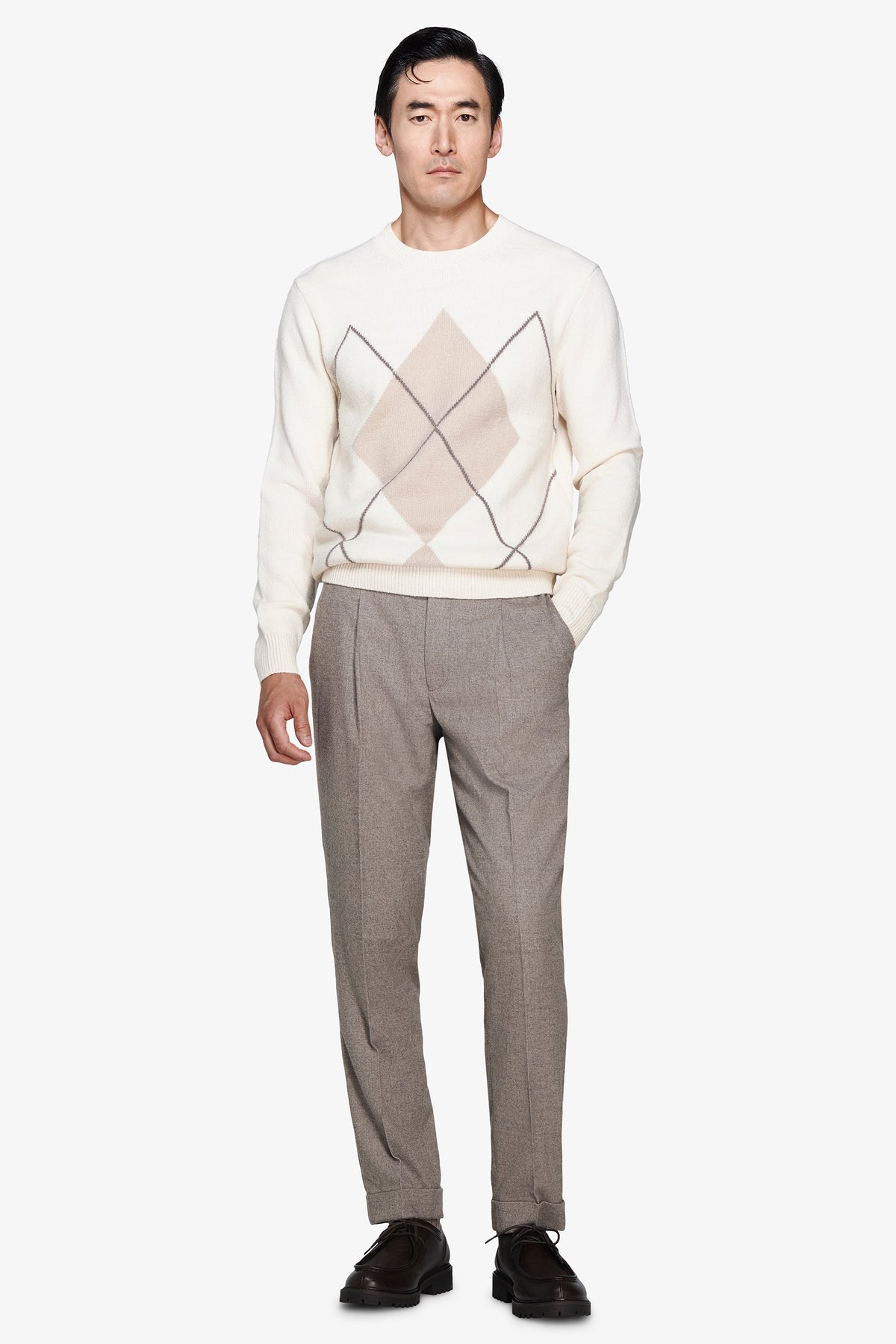 Maglia girocollo rombi panna