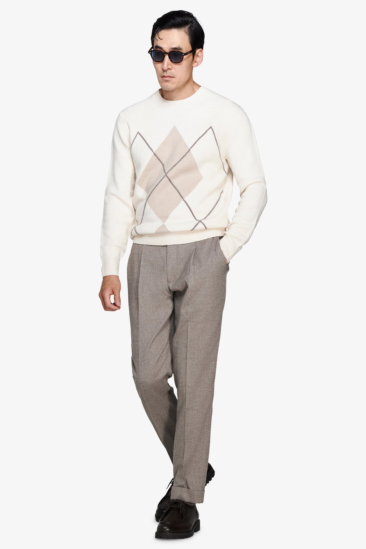 Maglia girocollo rombi panna