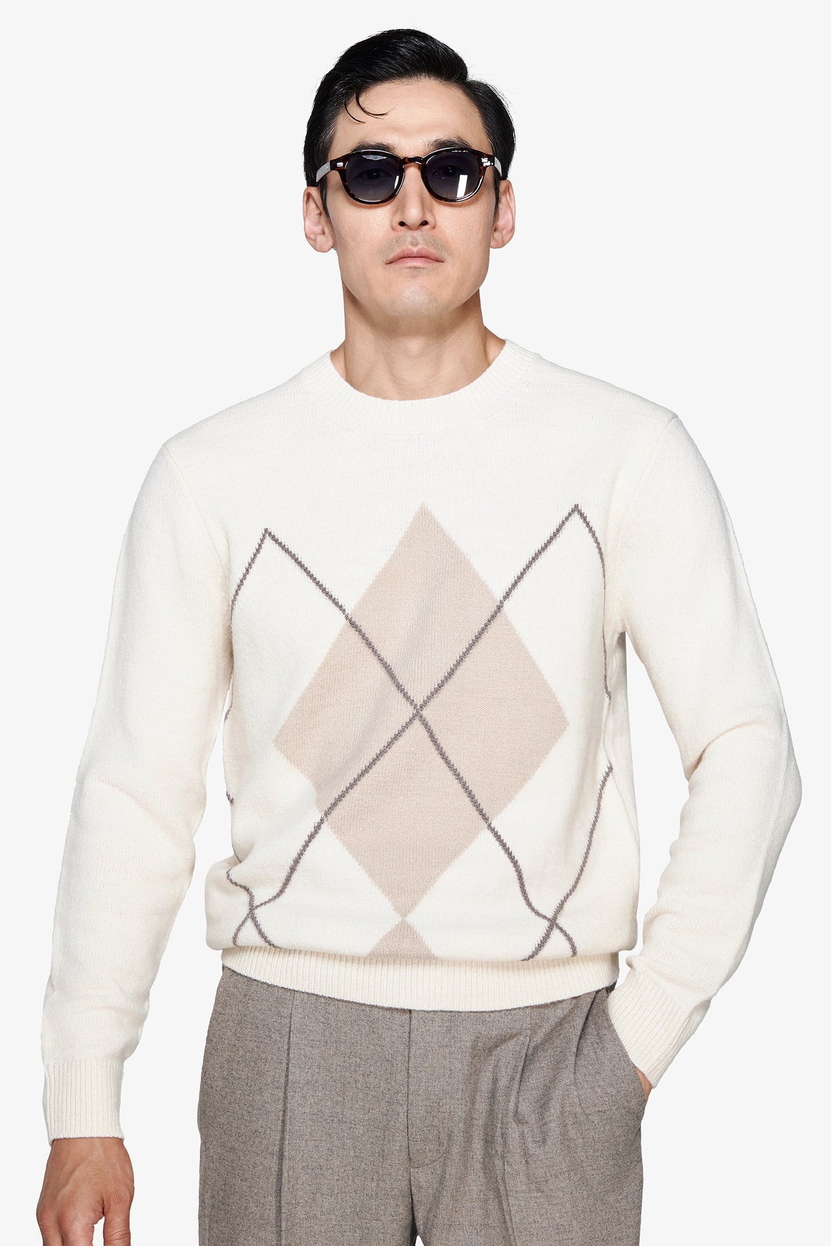 Maglia girocollo rombi panna