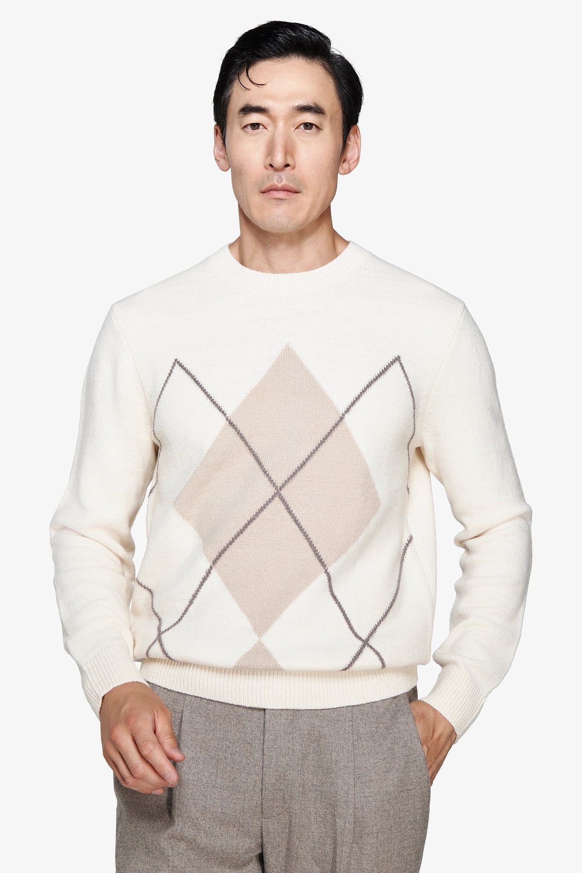 Maglia girocollo rombi panna
