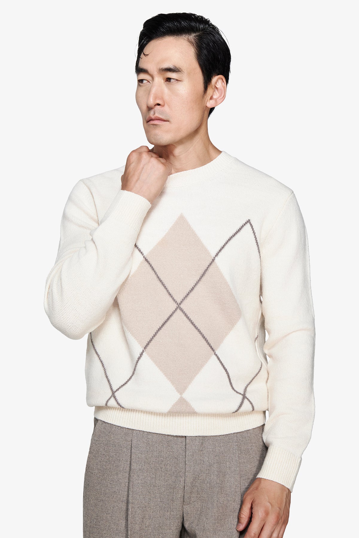Maglia girocollo rombi panna