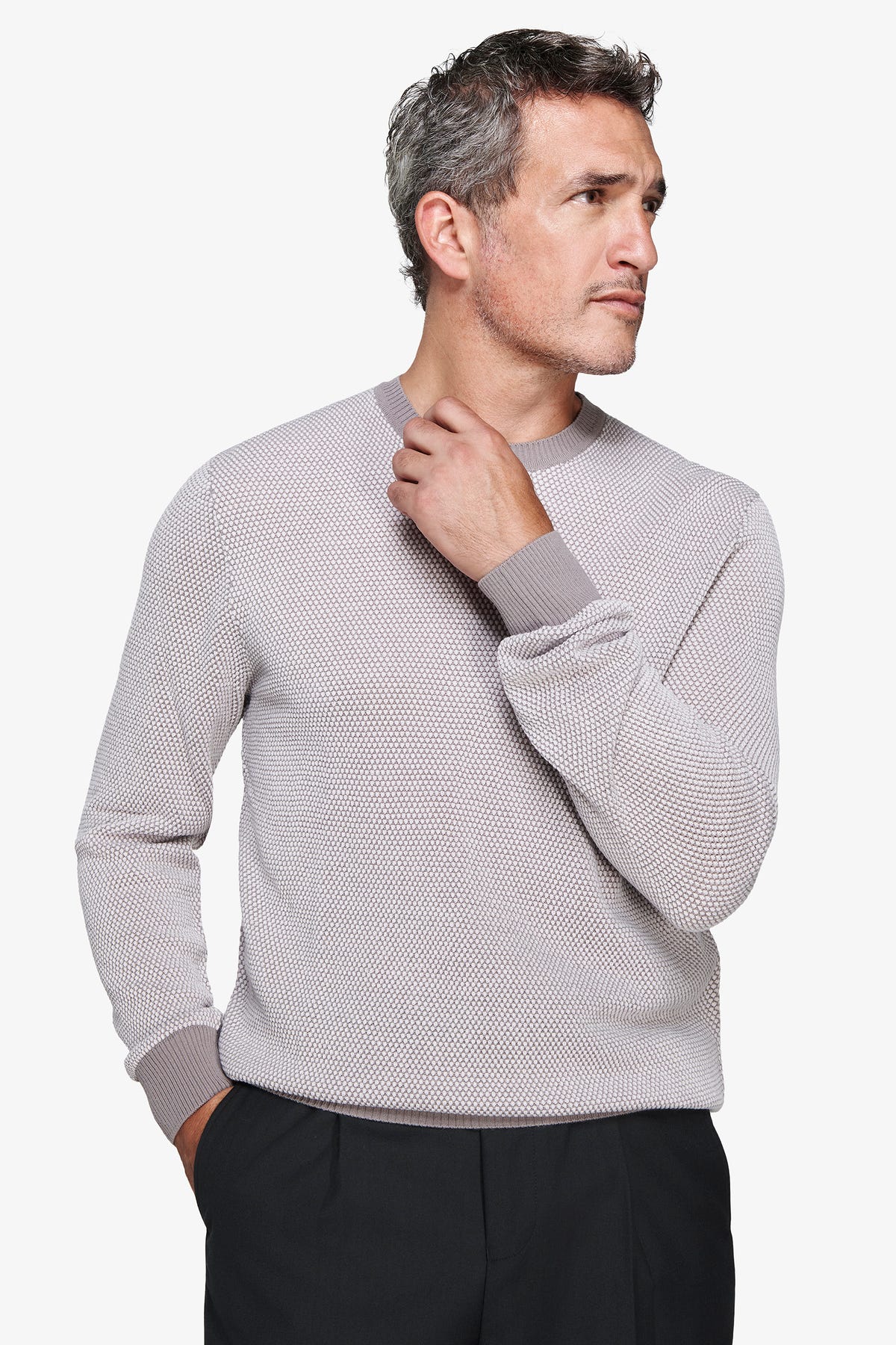 Maglia girocollo chicco riso bicolore tortora