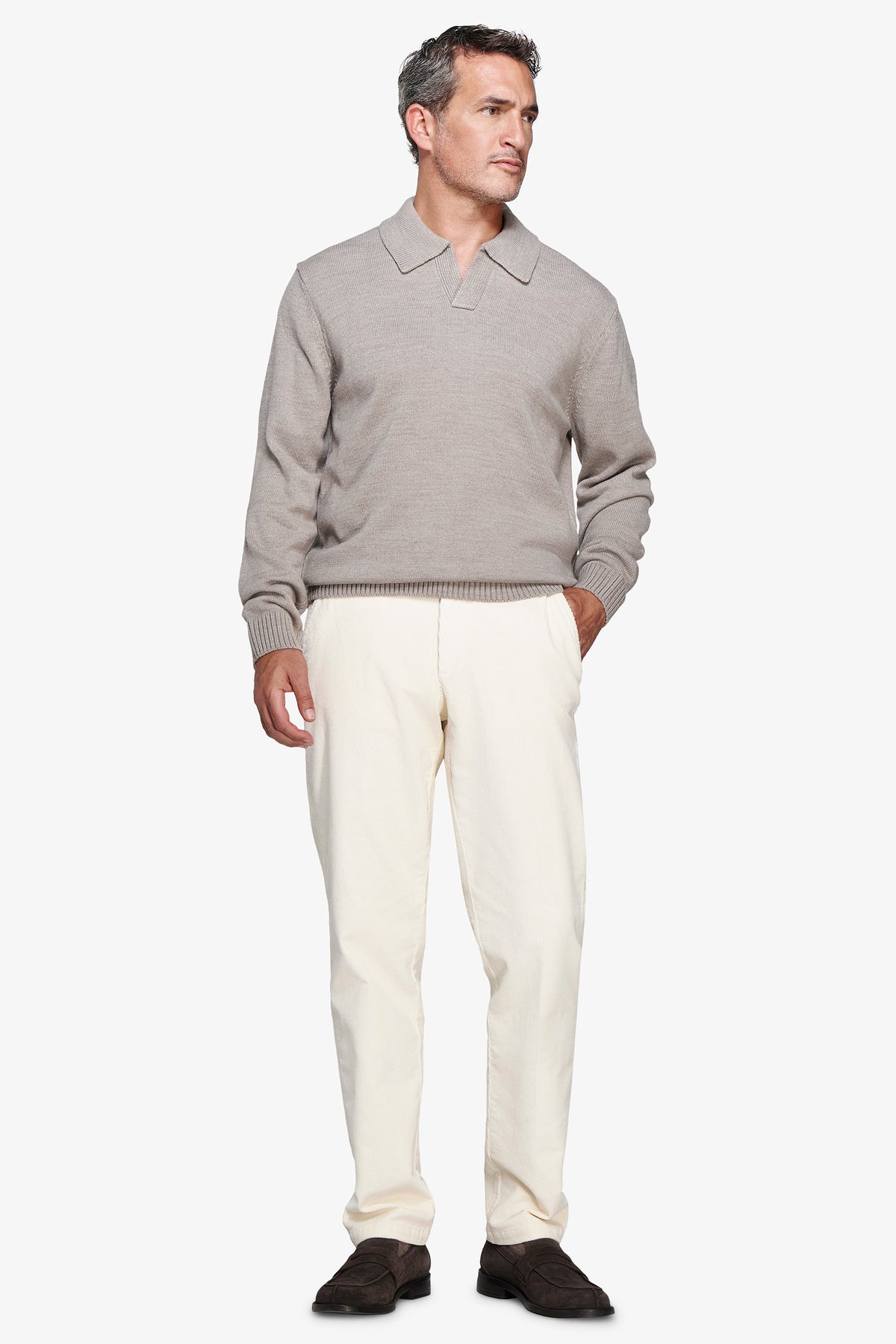Polo in maglia misto lambswool tortora