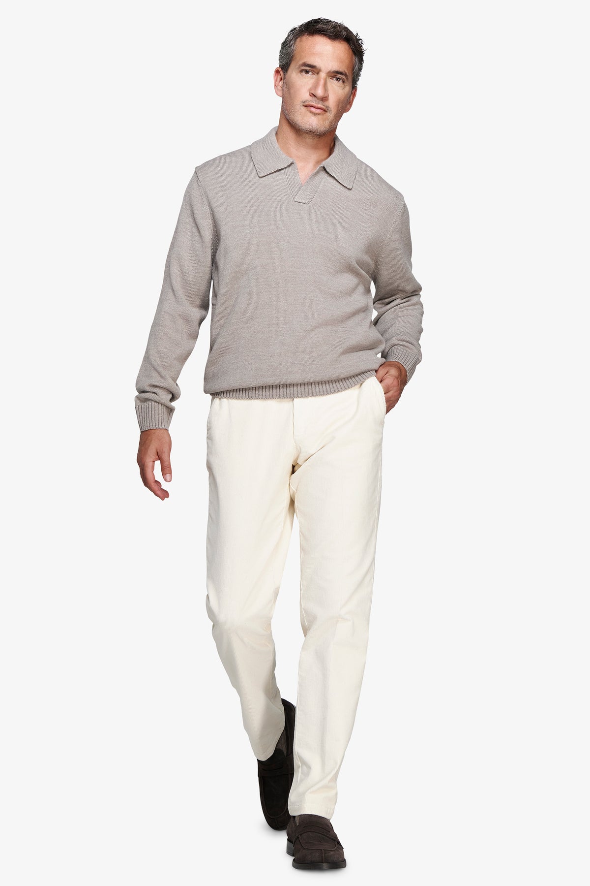 Polo in maglia misto lambswool tortora