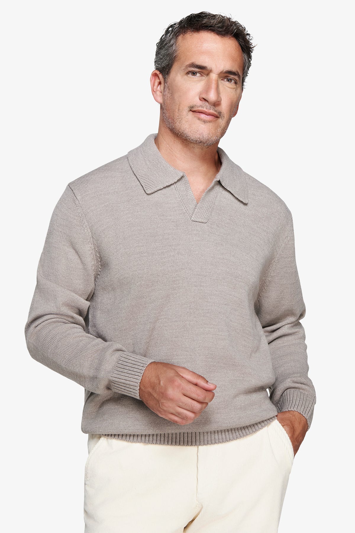 Polo in maglia misto lambswool tortora