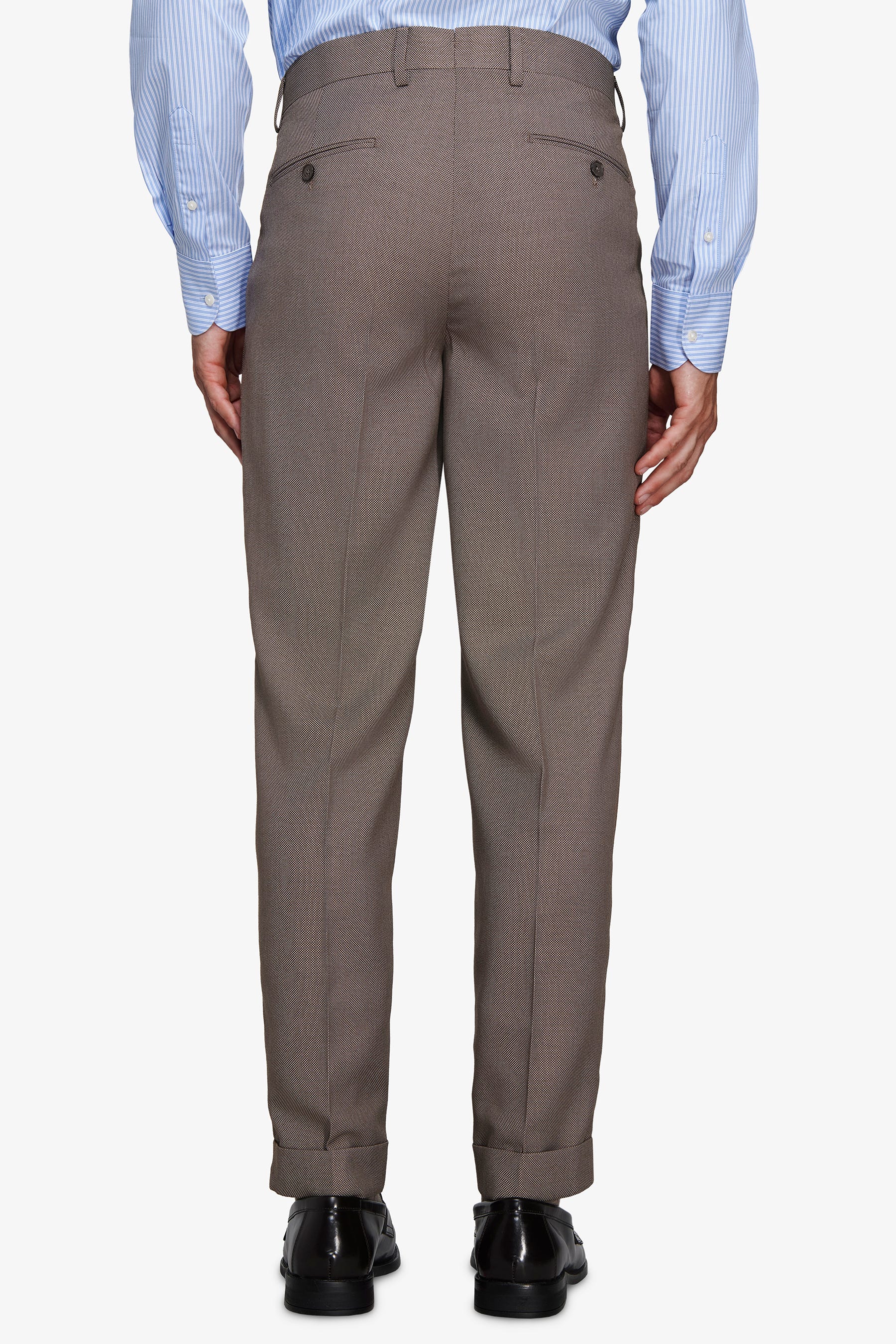 Pantaloni occhio di pernice misto lana tortora