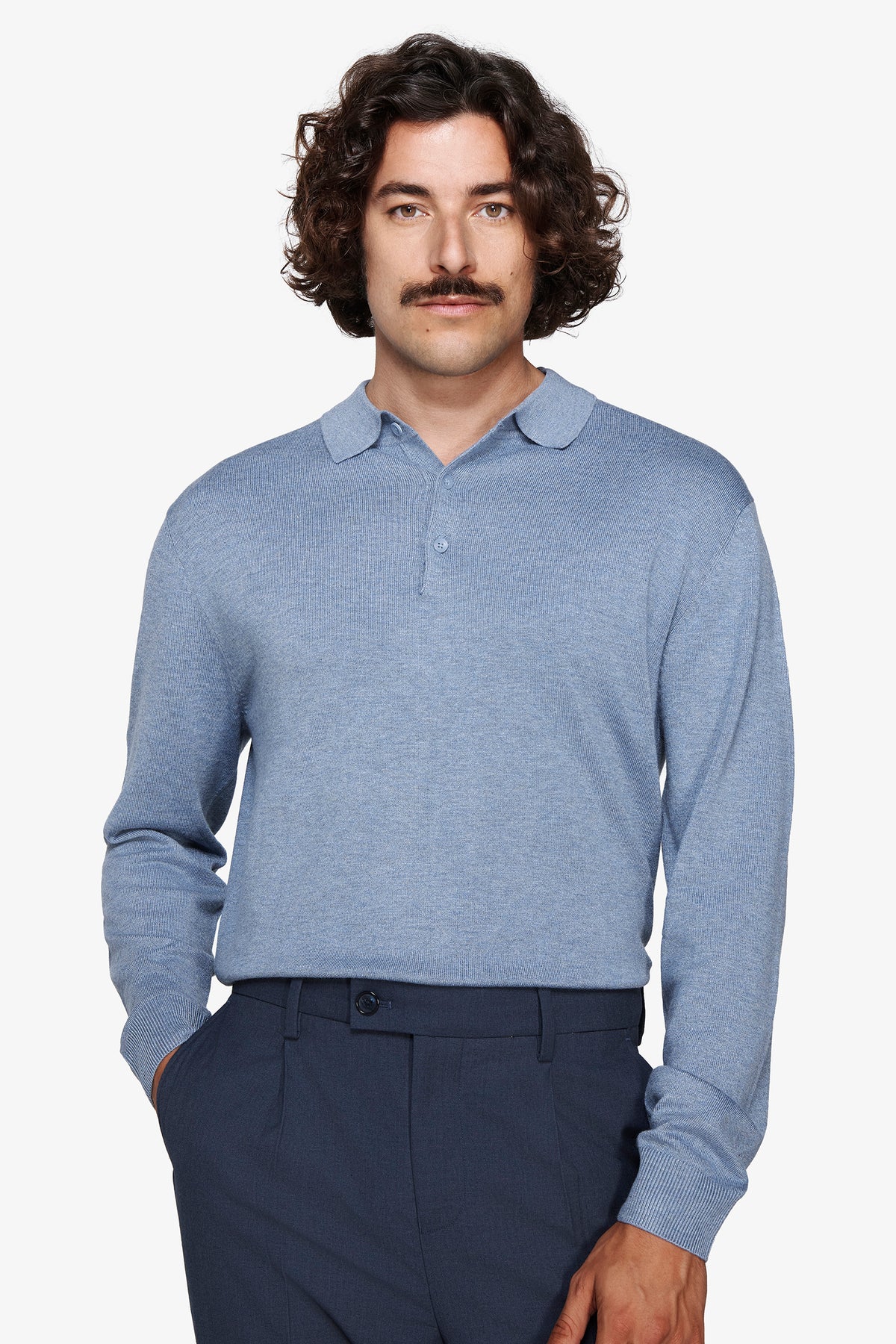 Polo in maglia con bottoni celeste