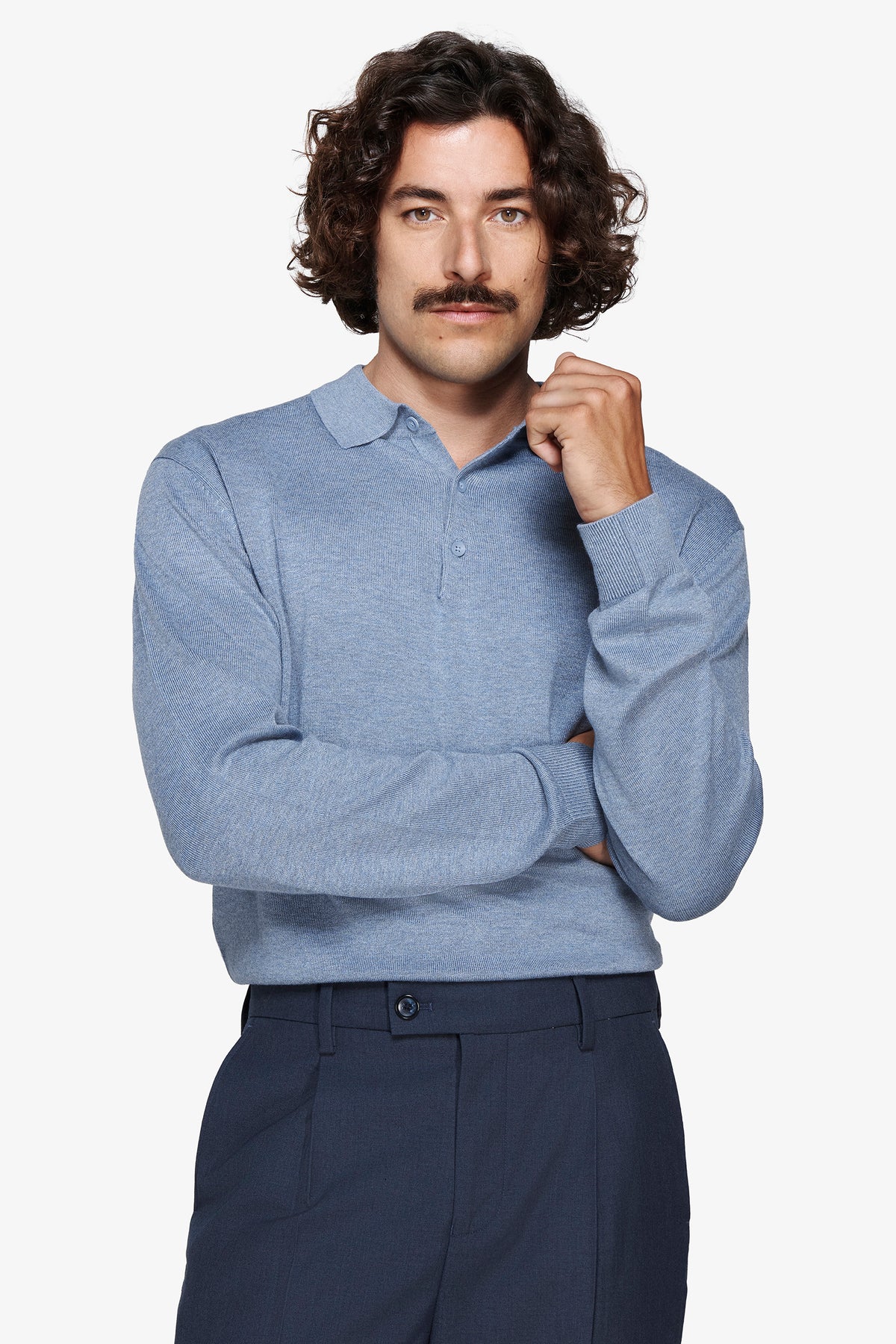 Polo in maglia con bottoni celeste