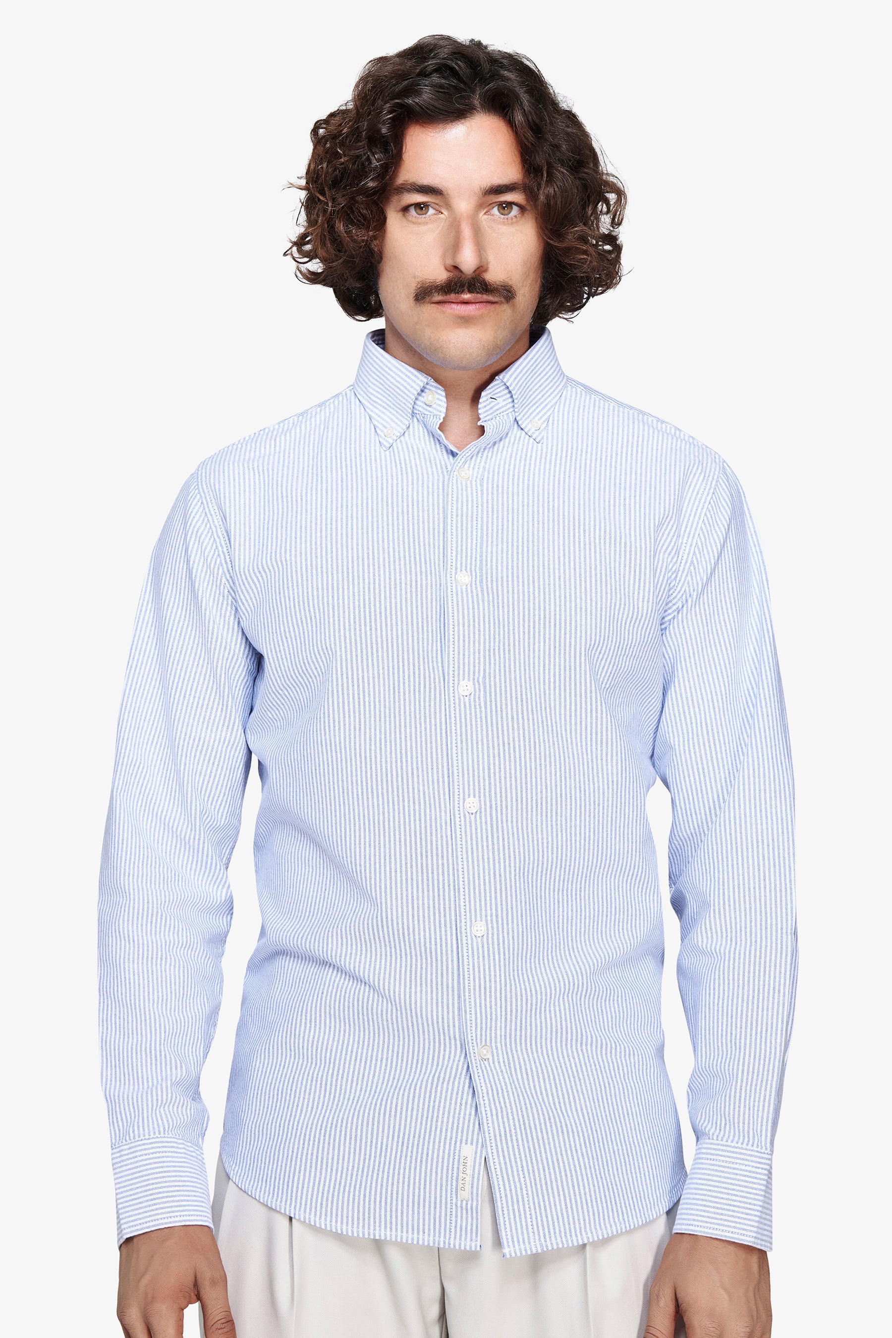 Camicia oxford a righe leisure celeste
