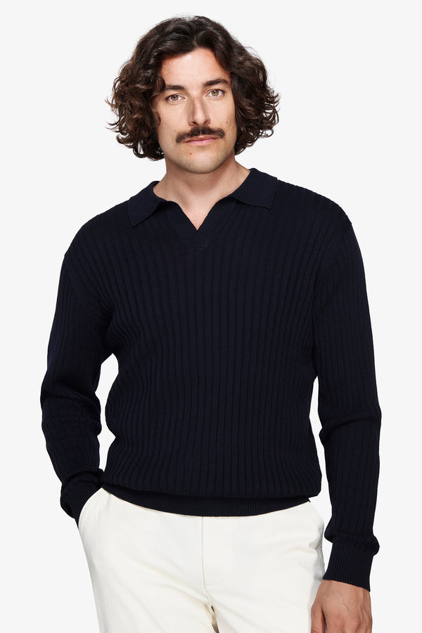 Polo in maglia costa piatta blu