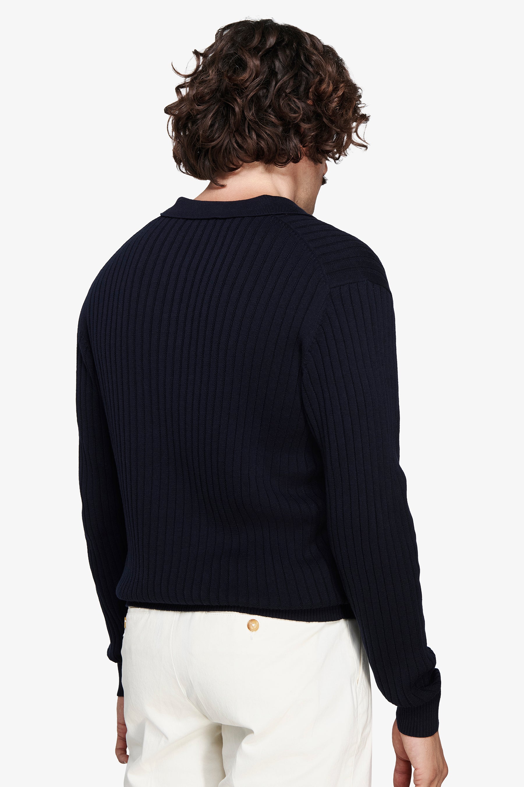 Poloshirt aus Flachstrick in Blau