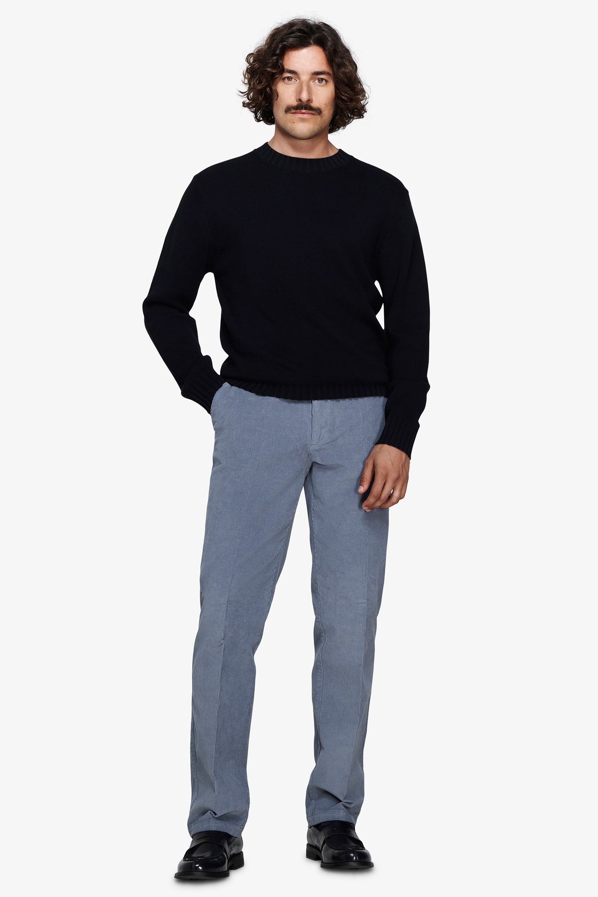 Maglia girocollo blu "Volume"