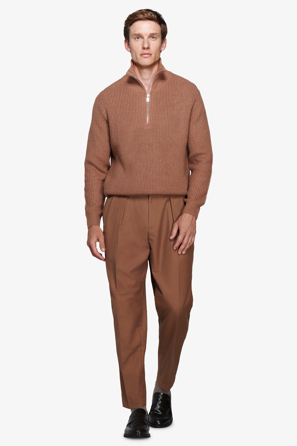 Maglia half zip cammello "Volume"