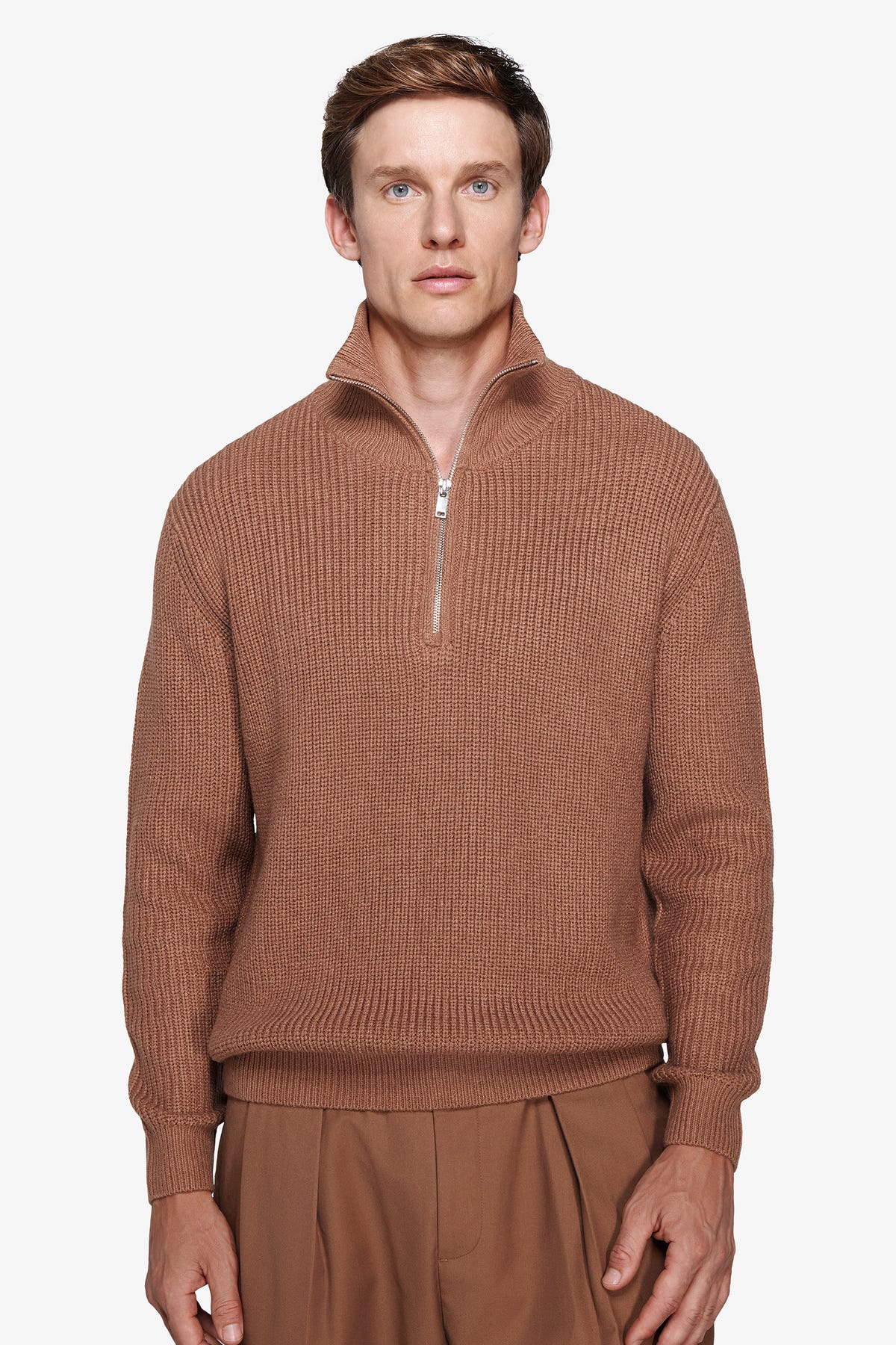 Maglia half zip cammello "Volume"