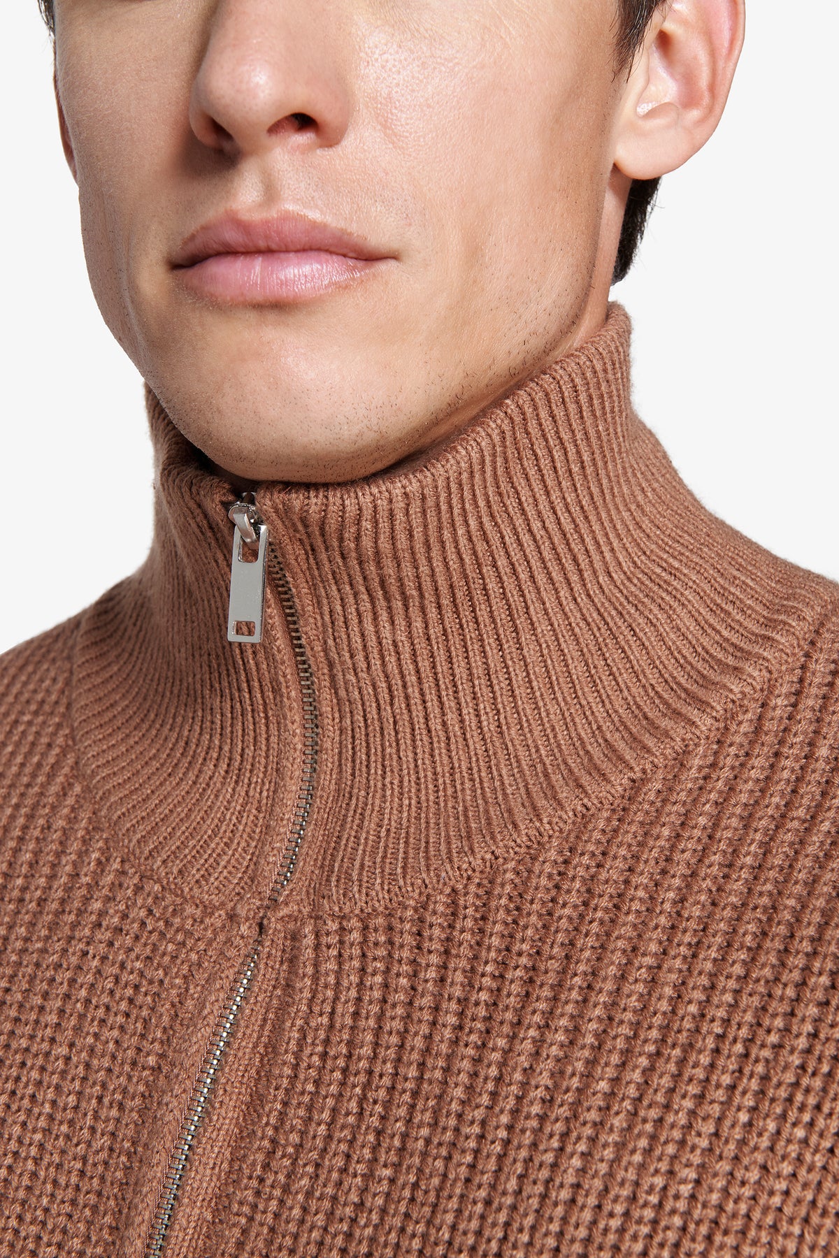 Maglia half zip cammello "Volume"