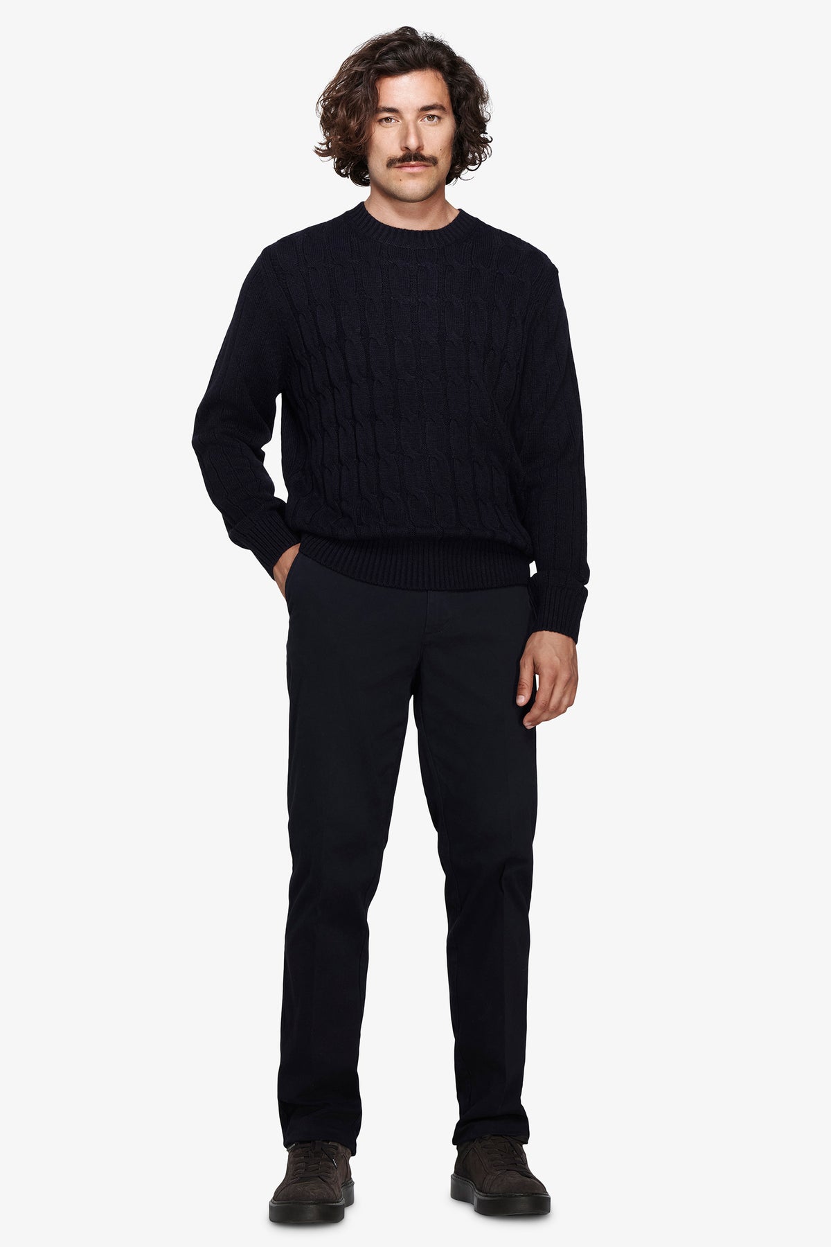 Maglia girocollo treccia blu