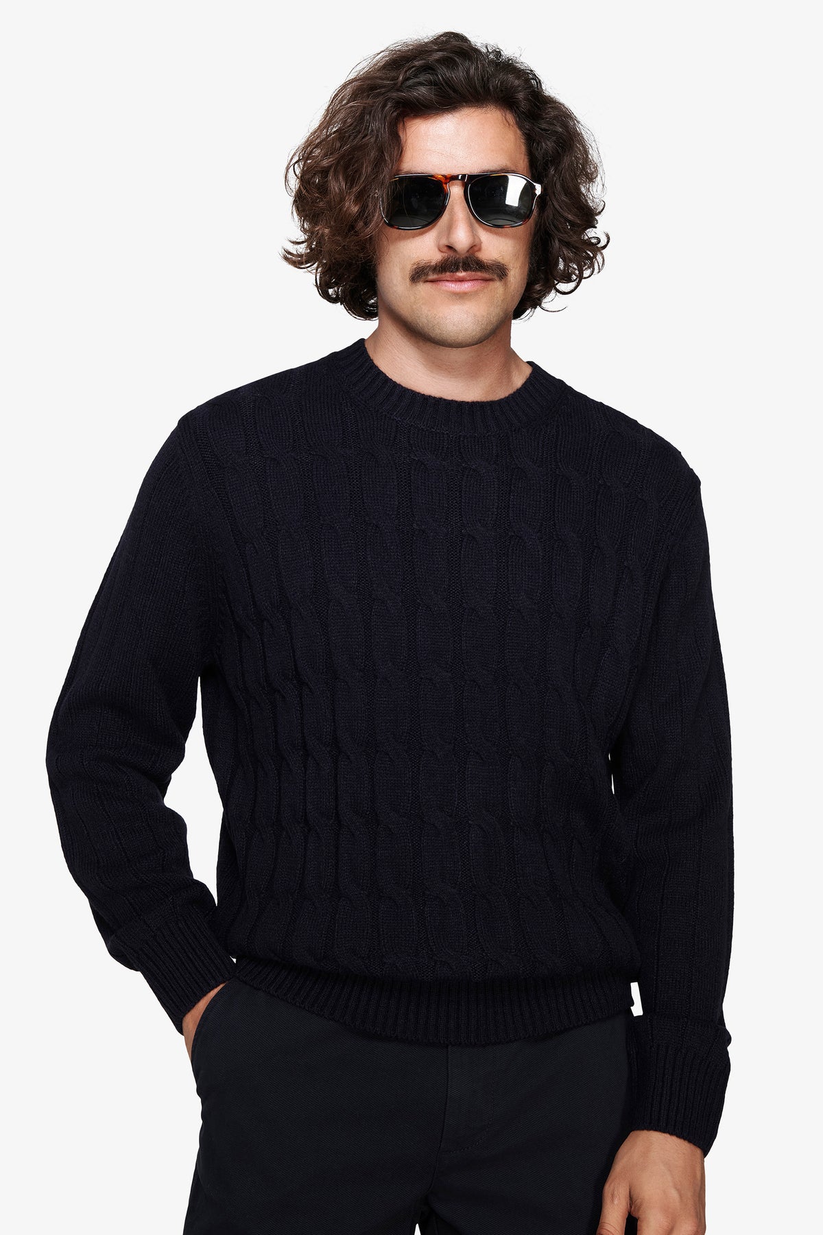 Maglia girocollo treccia blu