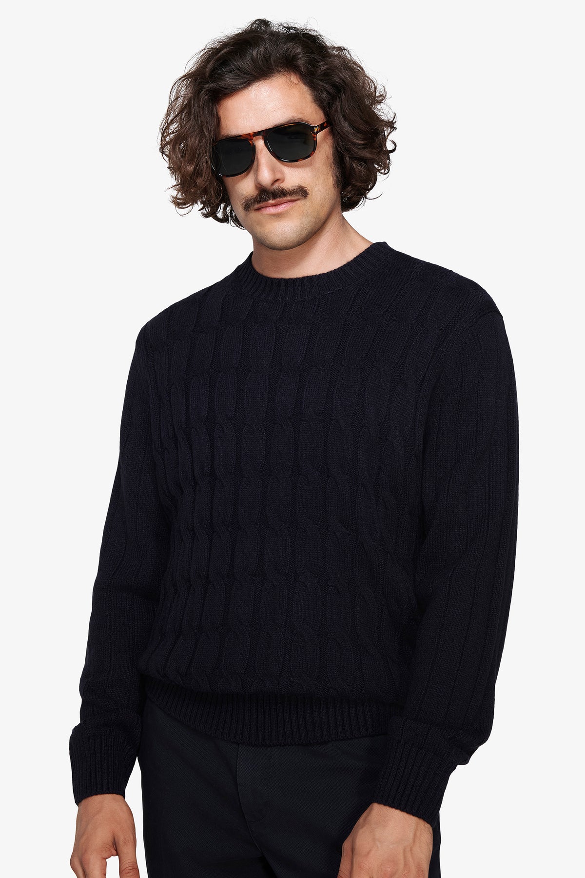 Maglia girocollo treccia blu